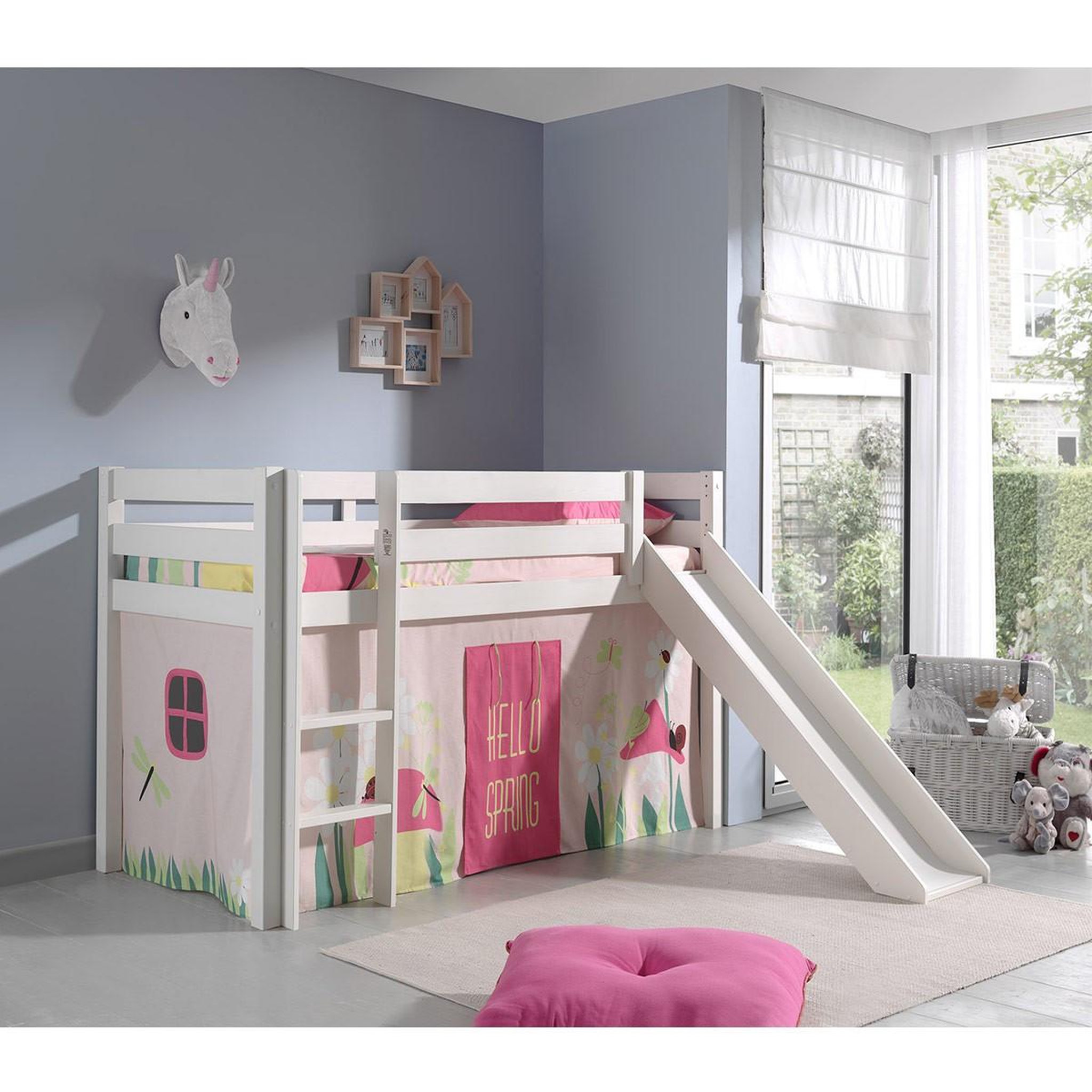 Voir la diapositive 2 : Paris Prix Lit enfant avec toboggan  pino spring  90x200cm blanc