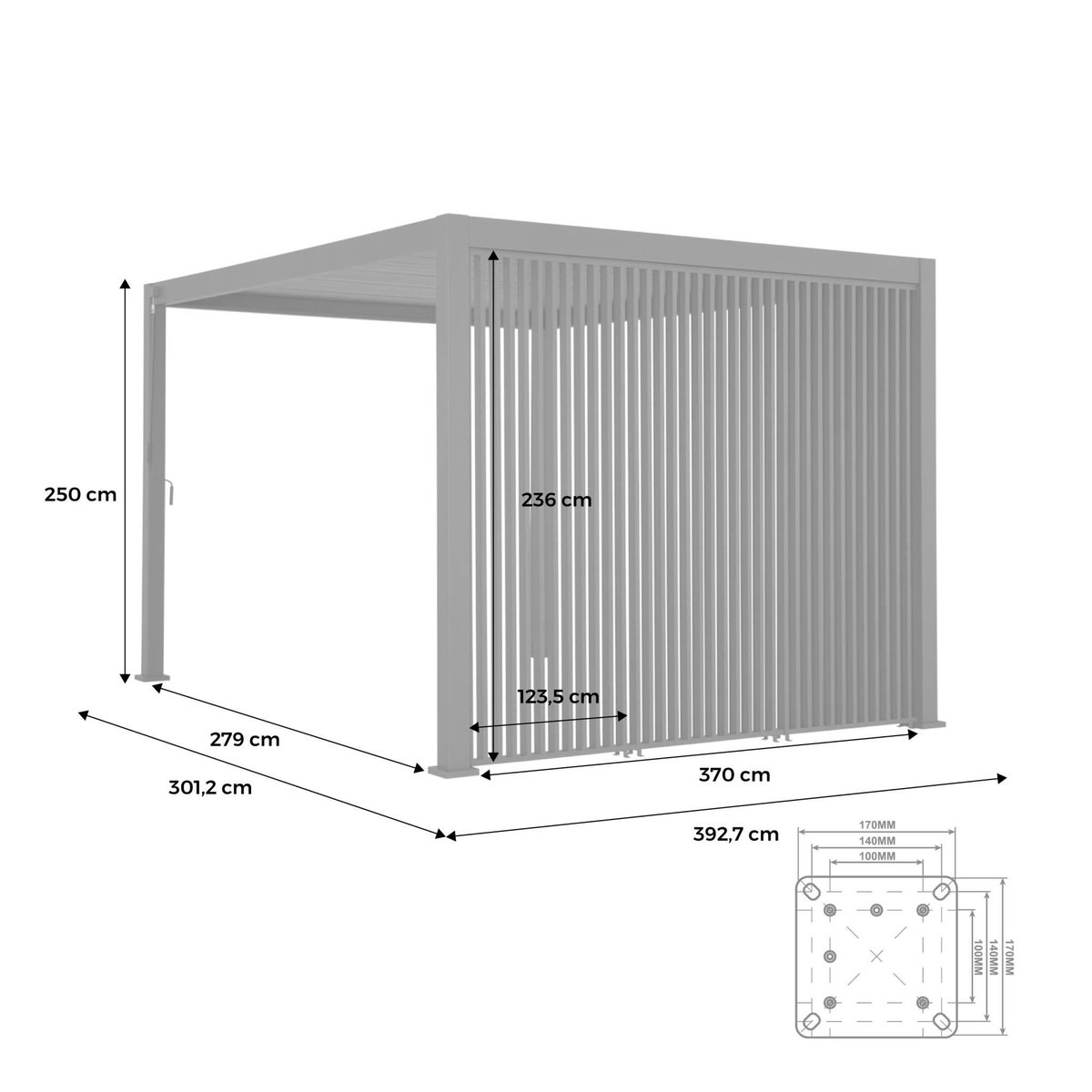 SWEEEK Pergola bioclimatique. aluminium. 3x4m. lames orientables + persienne verticale 130cm anthracite
