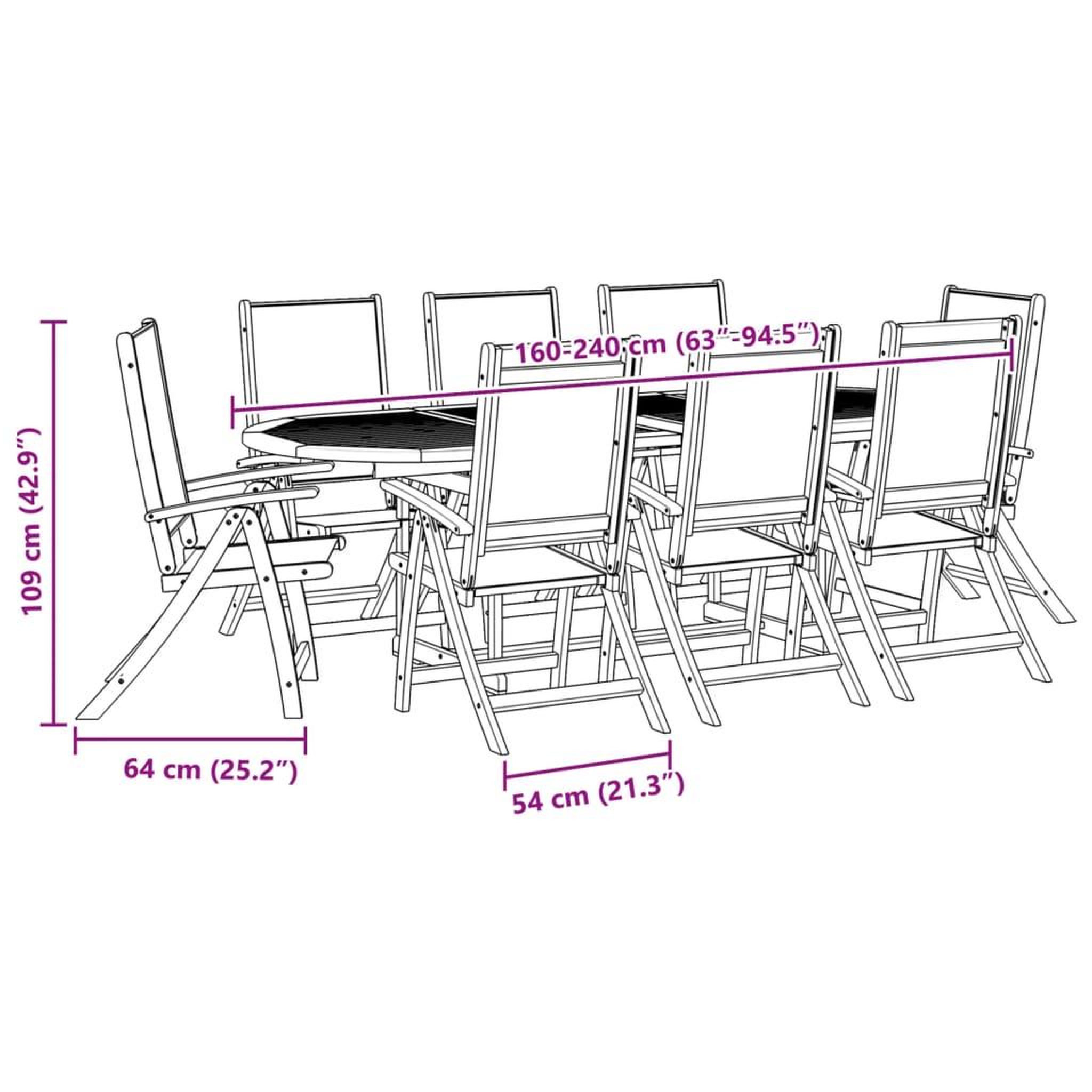 Voir la diapositive 6 : VIDAXL Ensemble a manger de jardin 9pcs bois d'acacia solide textilene