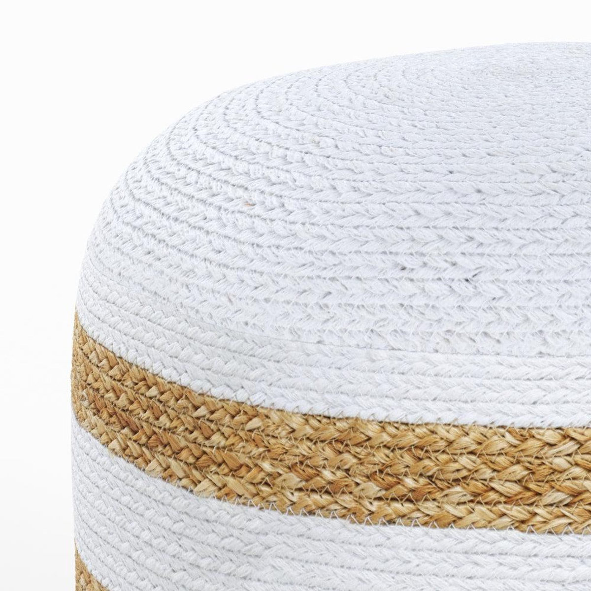 Rendez vous déco Pouf rond en jute, rayures blanches D40 cm-Billy