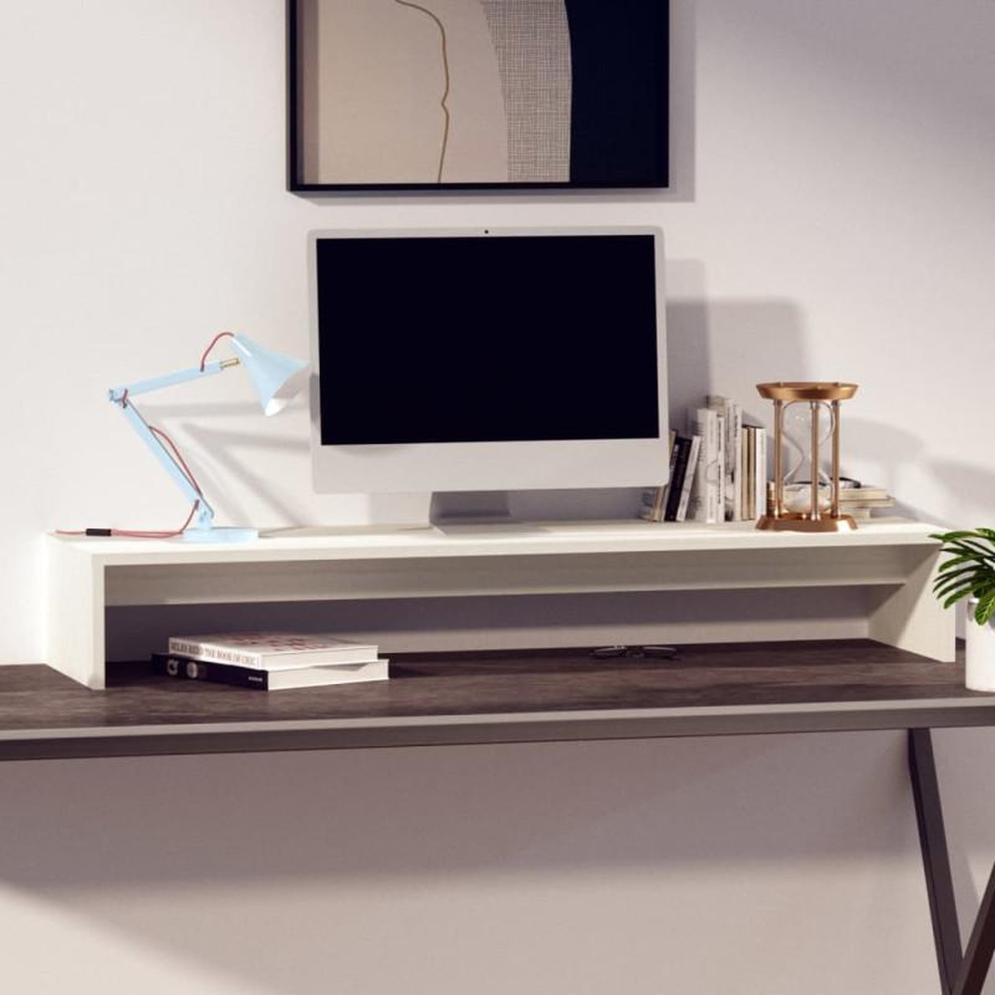Voir la diapositive 3 : VIDAXL Support de moniteur Blanc 100x27x15 cm Bois de pin solide