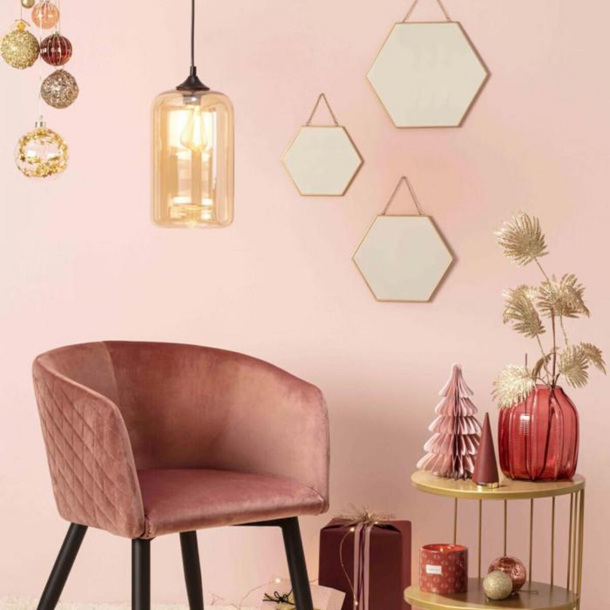 ATMOSPHERA Lot de 3 Miroirs Métal  Hexagone  29cm Or