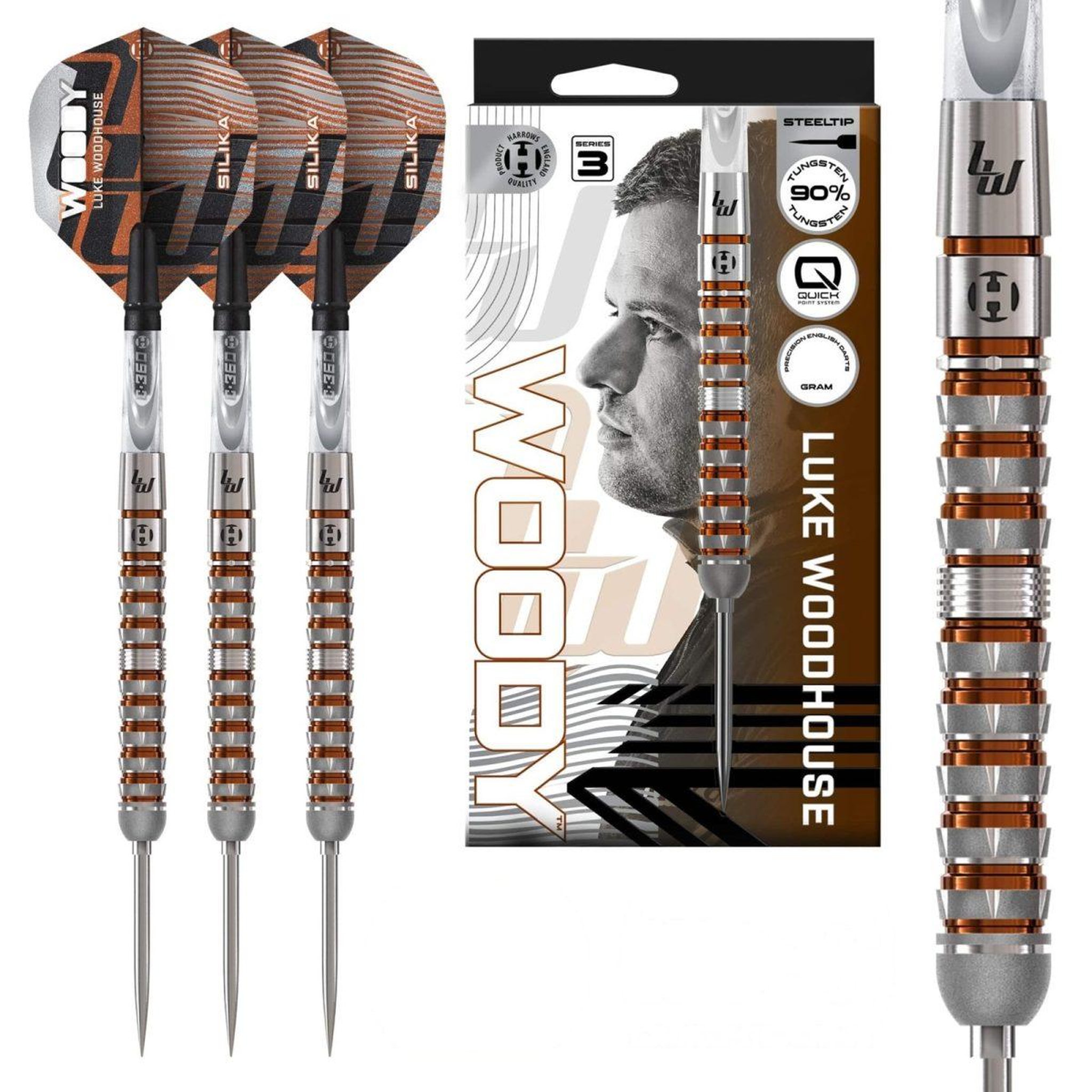 Harrows Fléchettes Luke Woodhouse series 3 90% pointe acier 23g