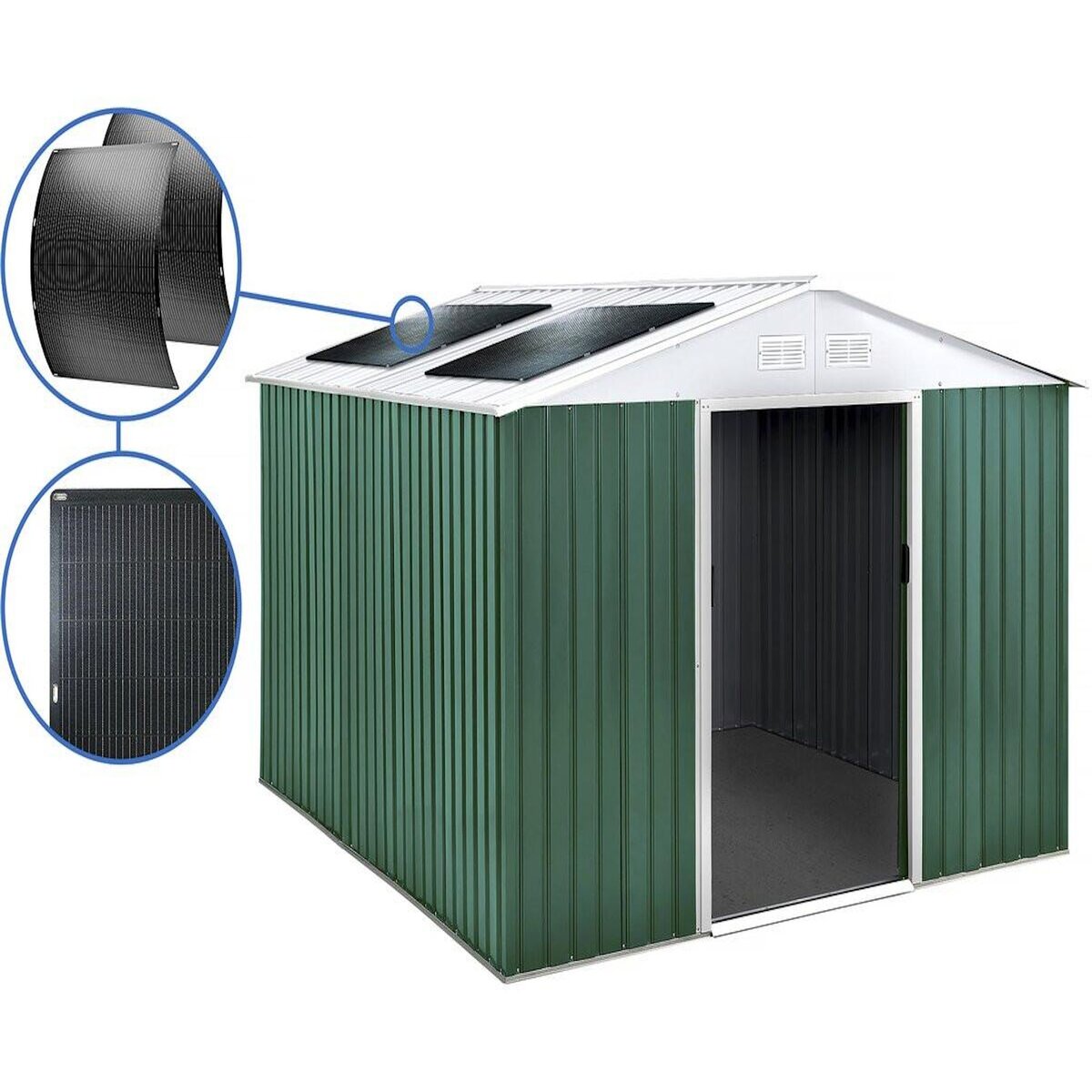 Habitat et Jardin Abri de jardin métal -  Rosas   - 10,85 m² avec panneaux solaires - Vert