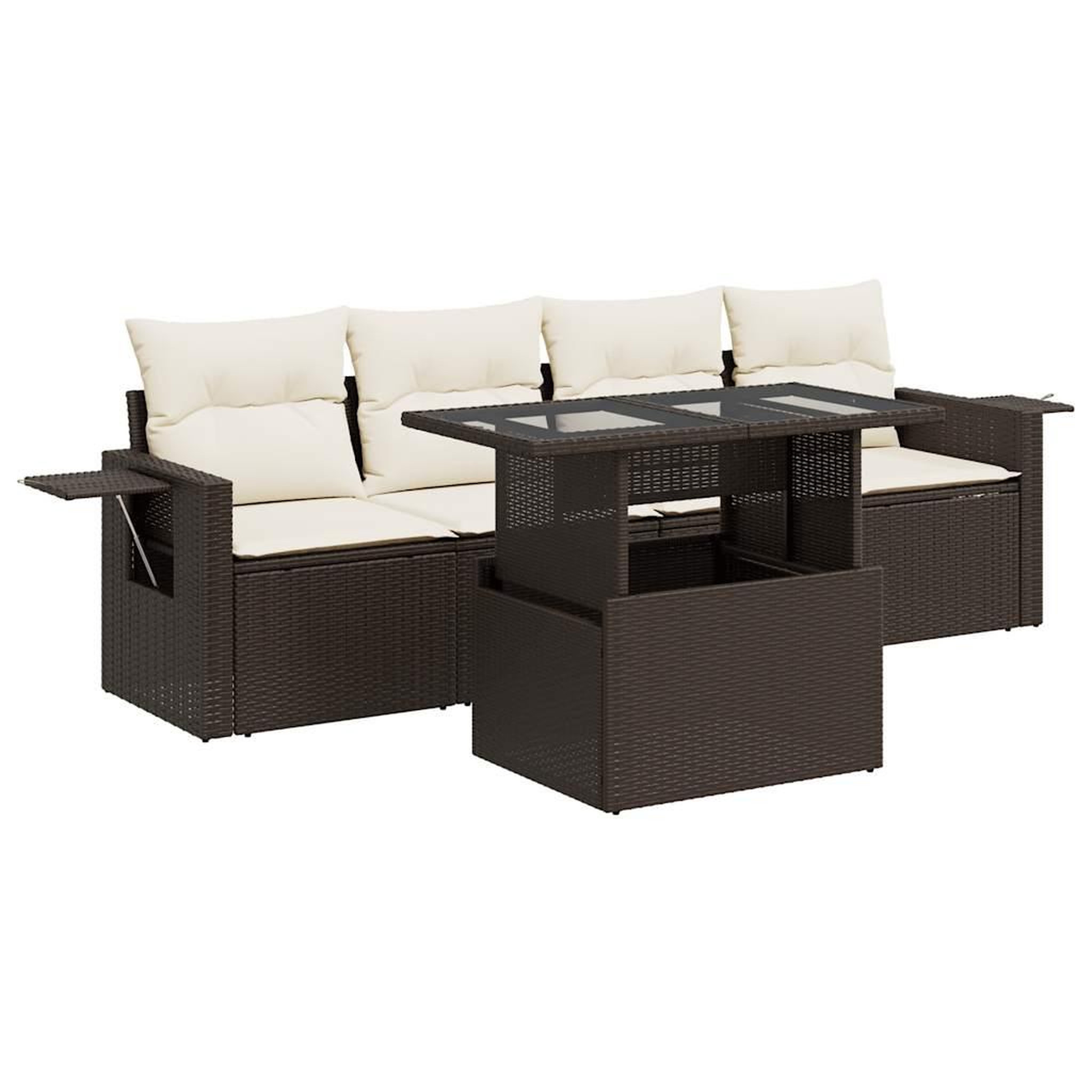 Voir la diapositive 2 : VIDAXL Salon de jardin avec coussins 5 pcs marron resine tressee
