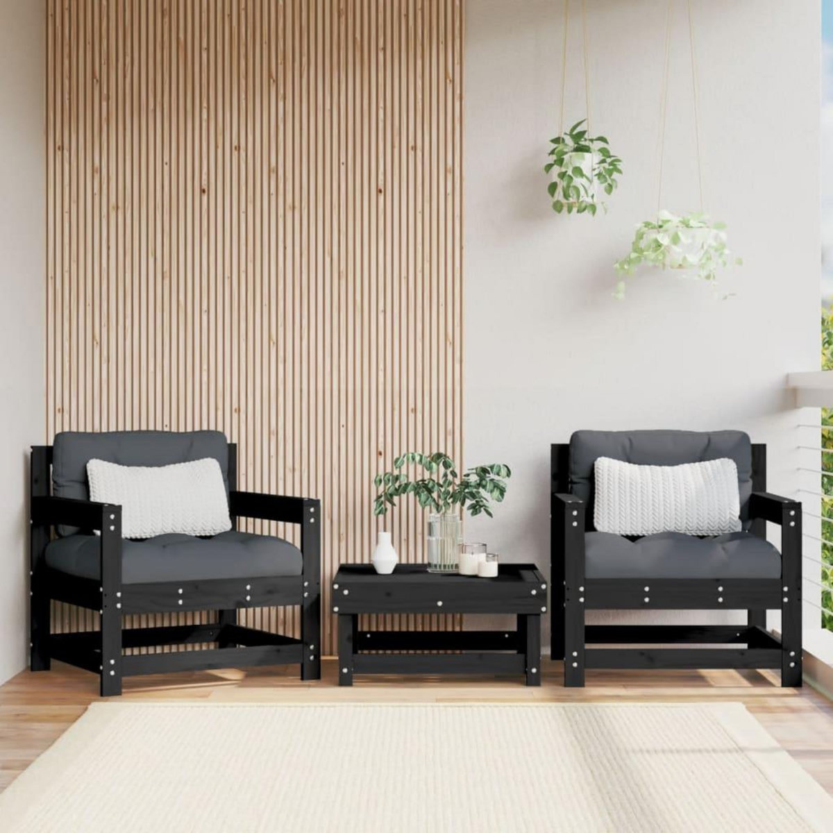 VIDAXL Chaises de jardin lot de 2 noir bois massif de pin