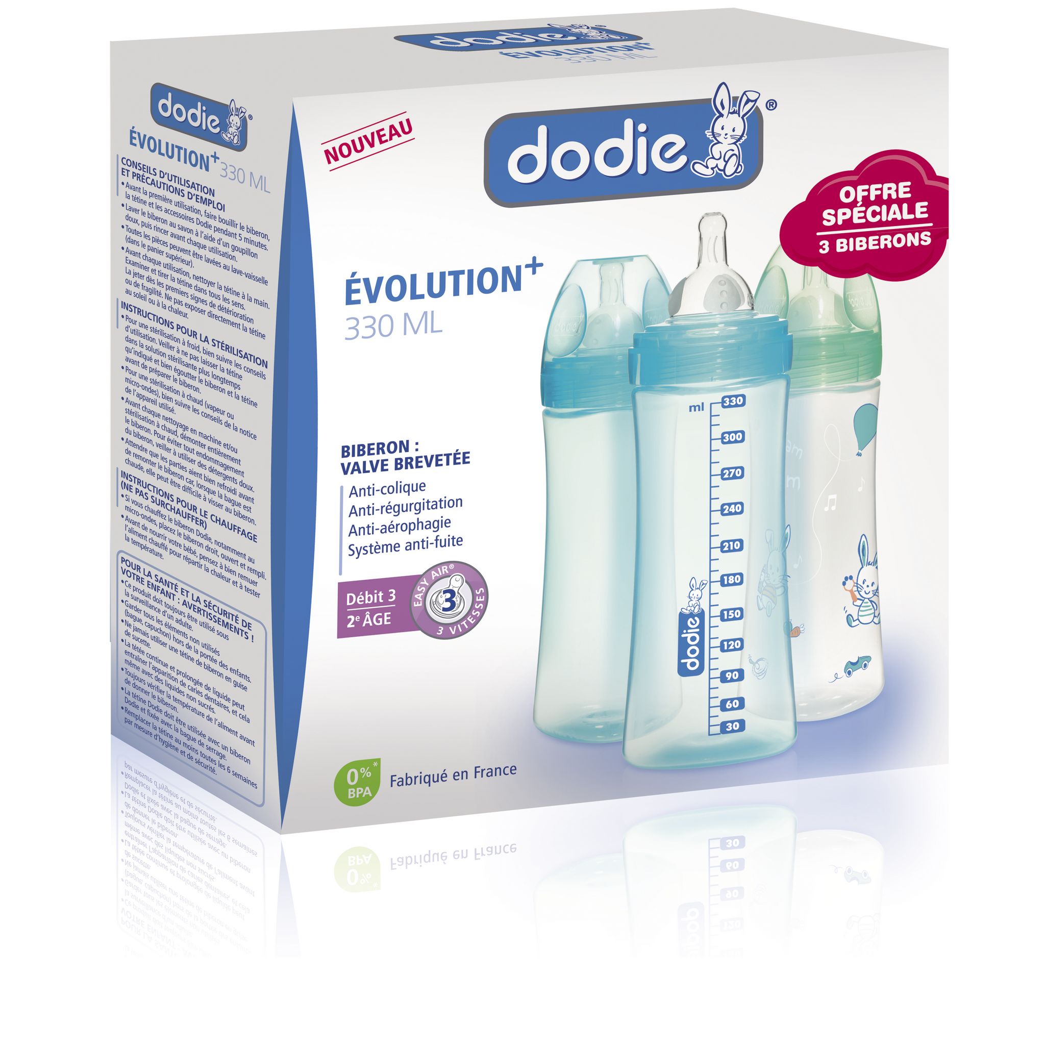 DODIE Coffret 3 biberons 330ml Evolution+ pas cher - Auchan.fr