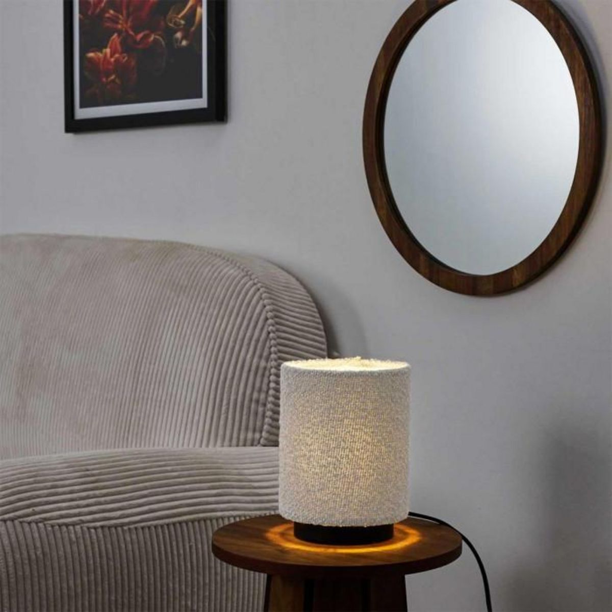 Paris Prix Lampe à Poser en Tissu  Bouclette  20cm Naturel