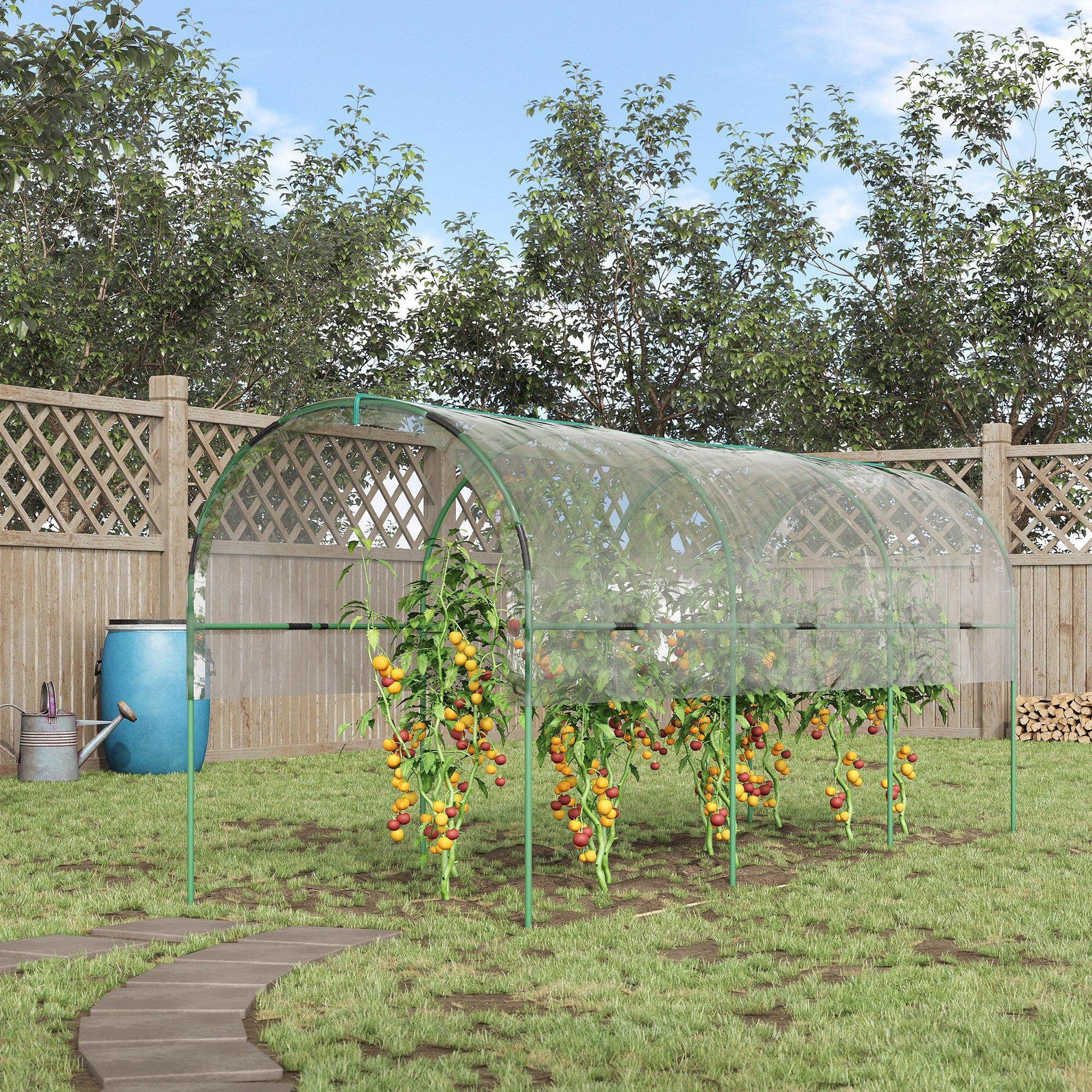 Voir la diapositive 2 : OUTSUNNY Serre de jardin serre à tomates dim. 4l x 1,23l x 1,71h m acier thermolaqué vert pvc haute densité transparent