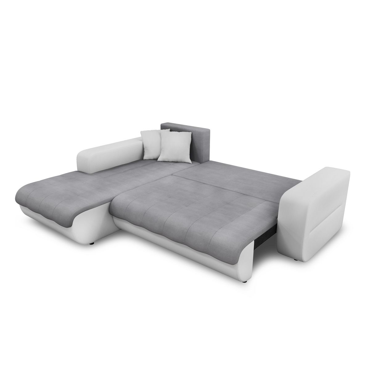 Canapé d'angle gauche convertible CLELIA, 4 places, tissu microfibre gris PU blanc ou noir