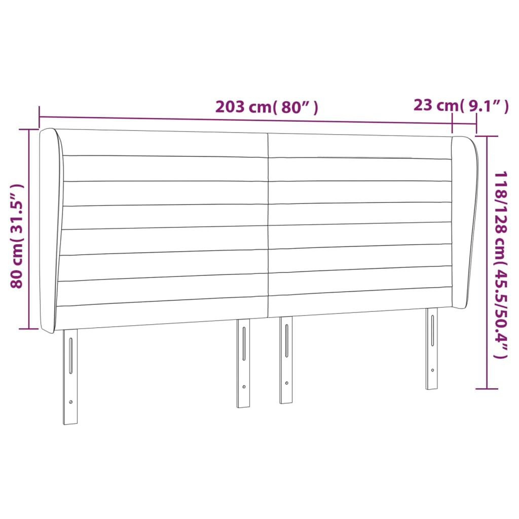 Voir la diapositive 6 : VIDAXL Tete de lit avec oreilles Marron fonce 203x23x118/128 cm Tissu
