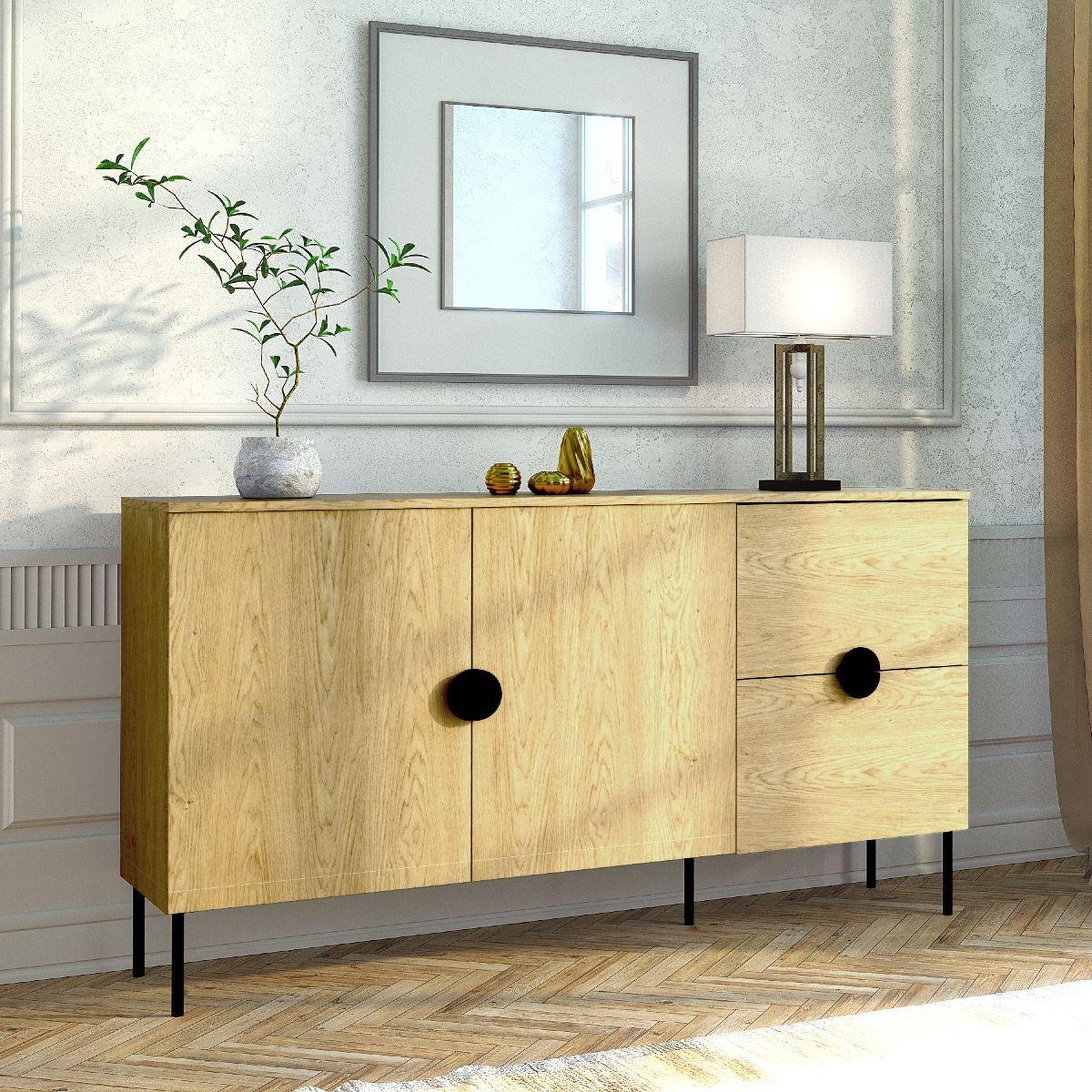 Voir la diapositive 2 : JLC KREATION Buffet bas 160cm en bois style scandinave dimitri