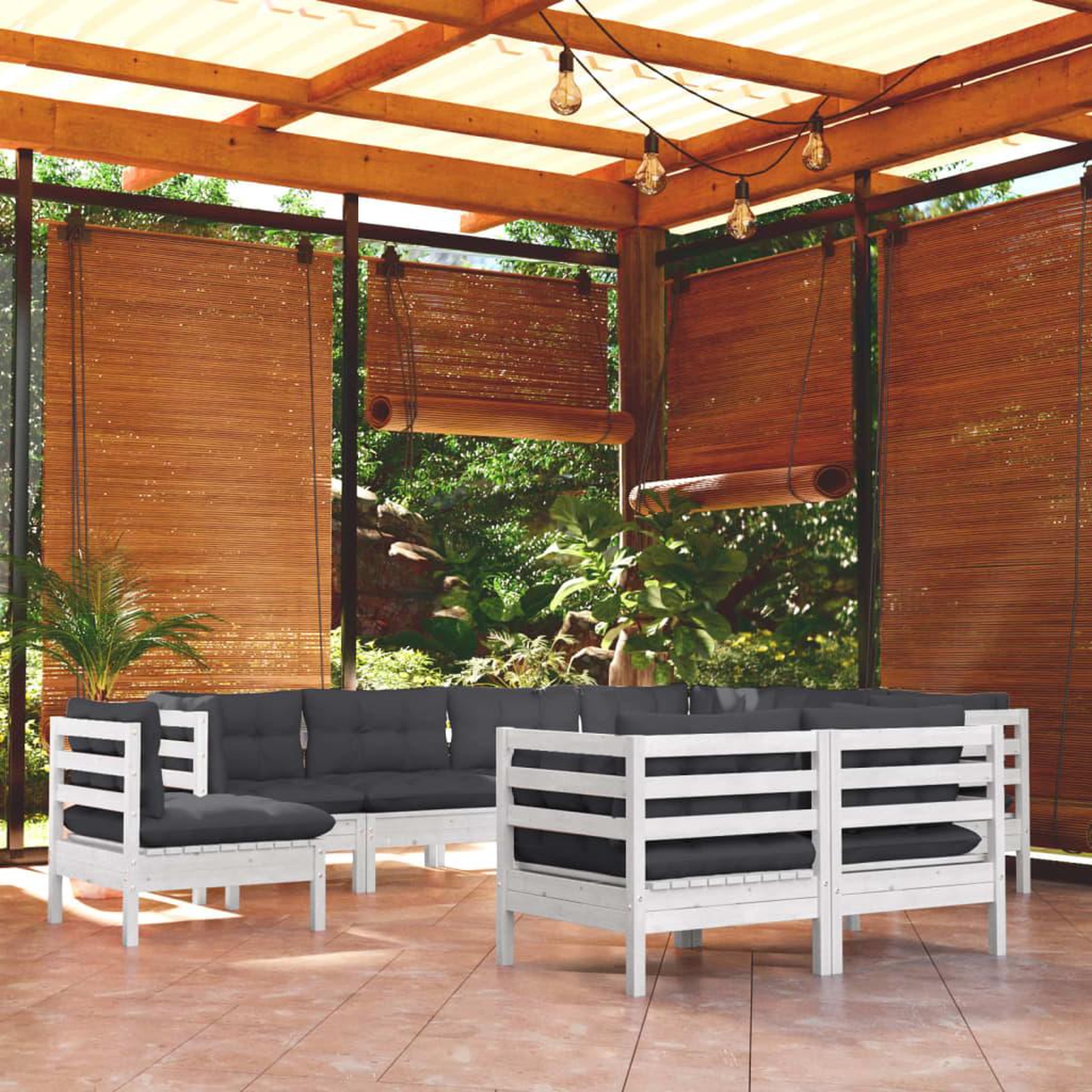 Voir la diapositive 1 : VIDAXL Salon de jardin 9 pcs avec coussins blanc bois de pin massif
