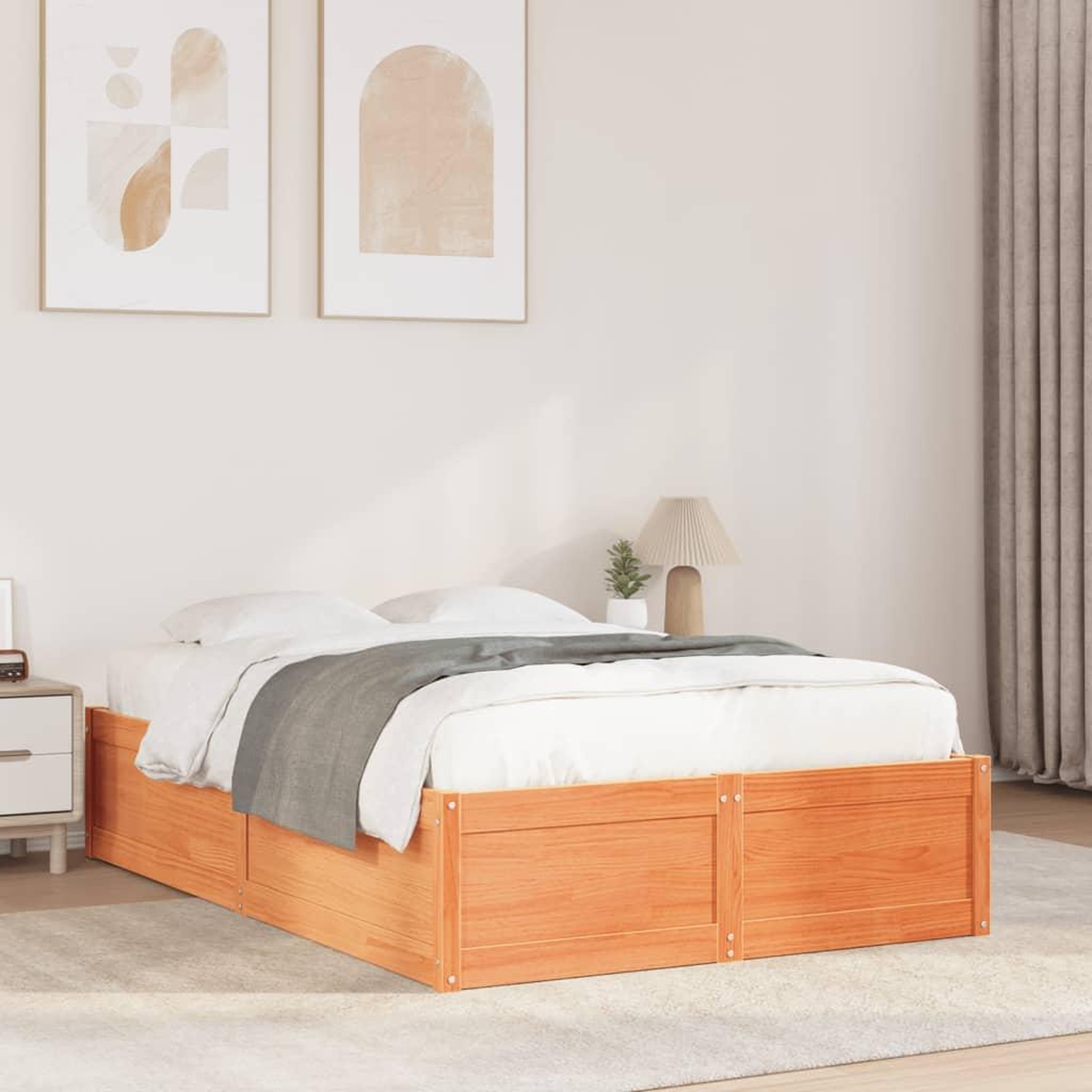 VIDAXL Cadre de lit sans matelas cire marron 135x190cm bois pin massif