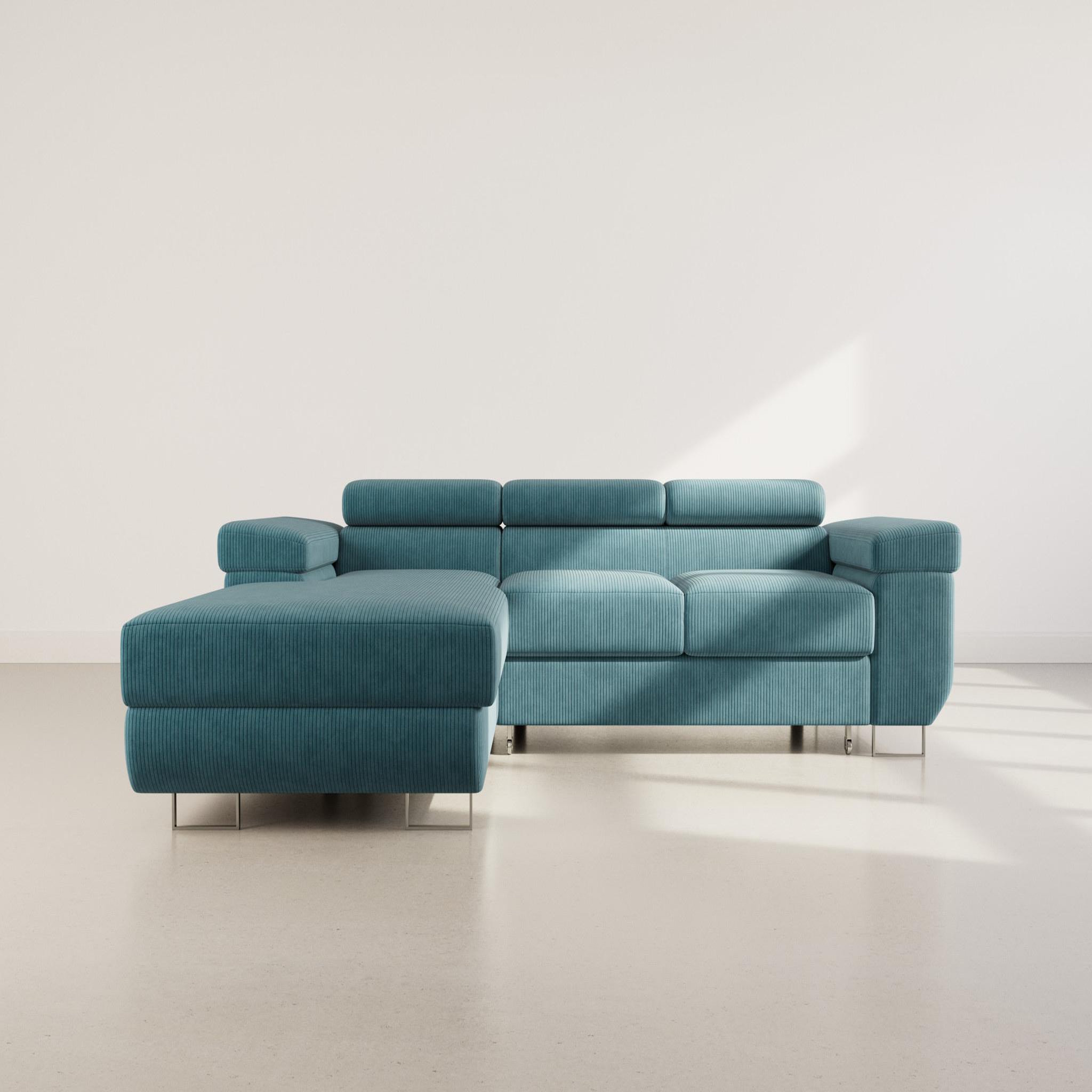 Voir la diapositive 5 : BEST MOBILIER Pablo - canapé d'angle gauche - 6 places - convertible avec coffre et têtières réglables - en velours côtelé
