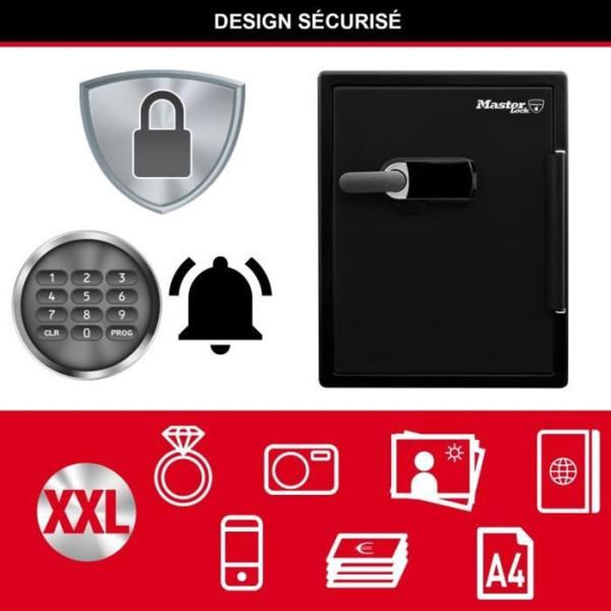 Voir la diapositive 6 : Master lock Master lock coffre-fort ignifugé et résistant a l'eau (code tactile + alarme) 56,5 l