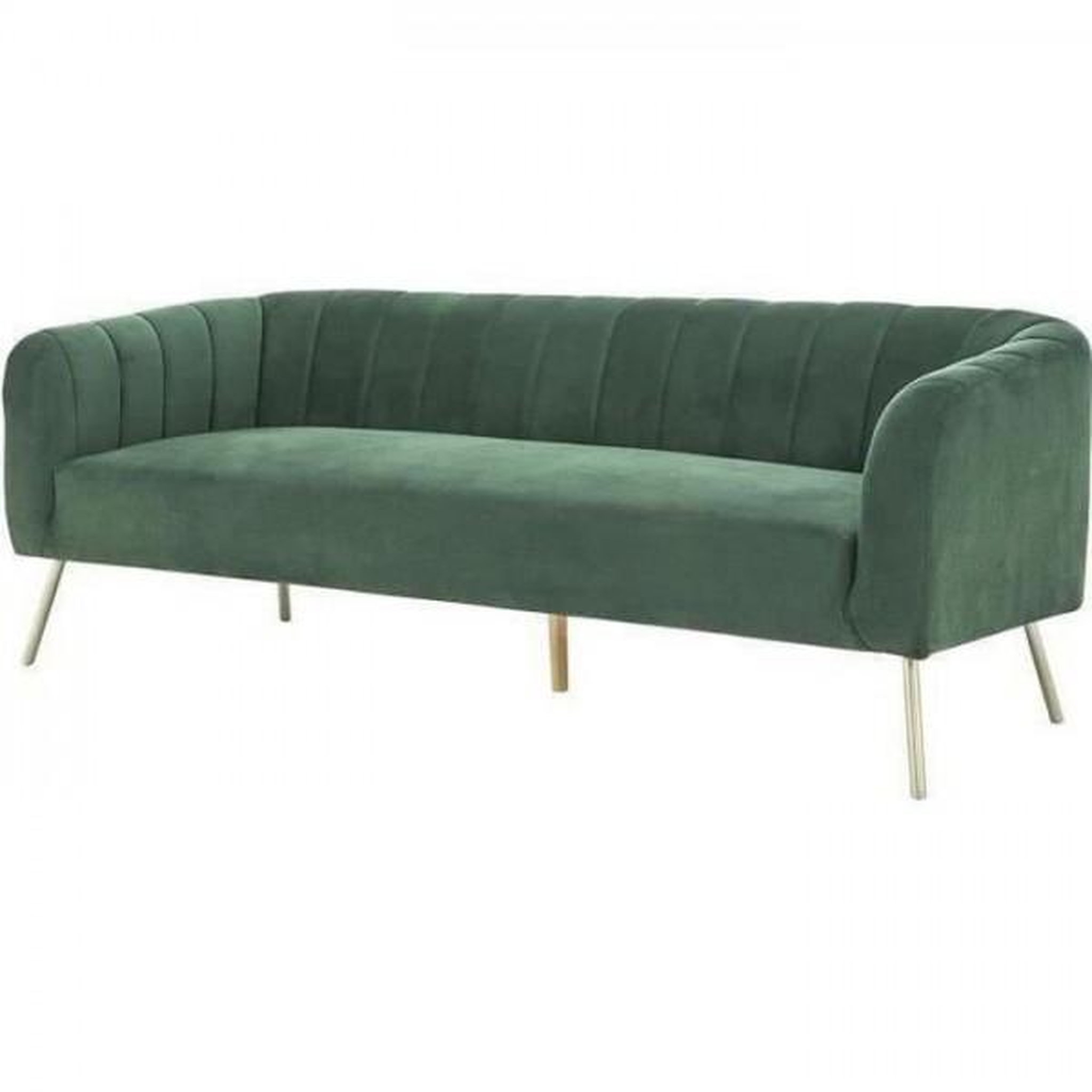 Voir la diapositive 3 : MARKET24 Canapé 3 places - Velours vert - L 207 x P 87 x H 77 cm - MATHIS - Structure bois massif