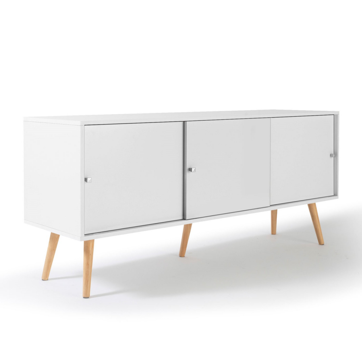 ID MARKET Buffet bas scandinave 135 cm EFFIE 3 portes bois blanc