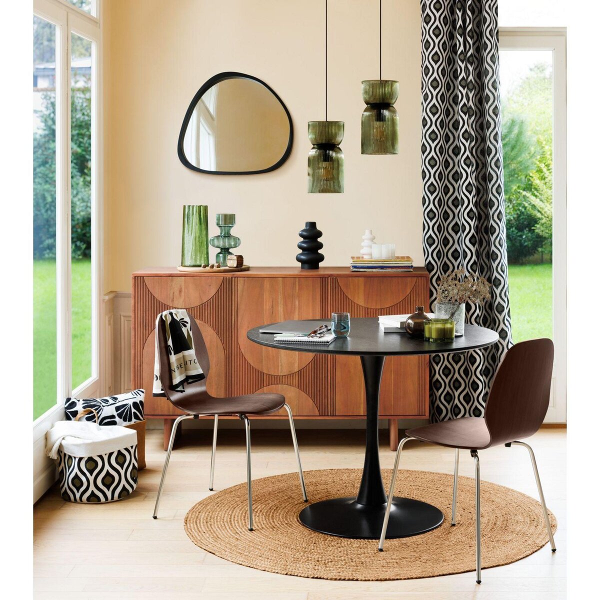 TOILINUX Lot de 4 chaises pieds métal assise en bois massif OURO - Marron foncé