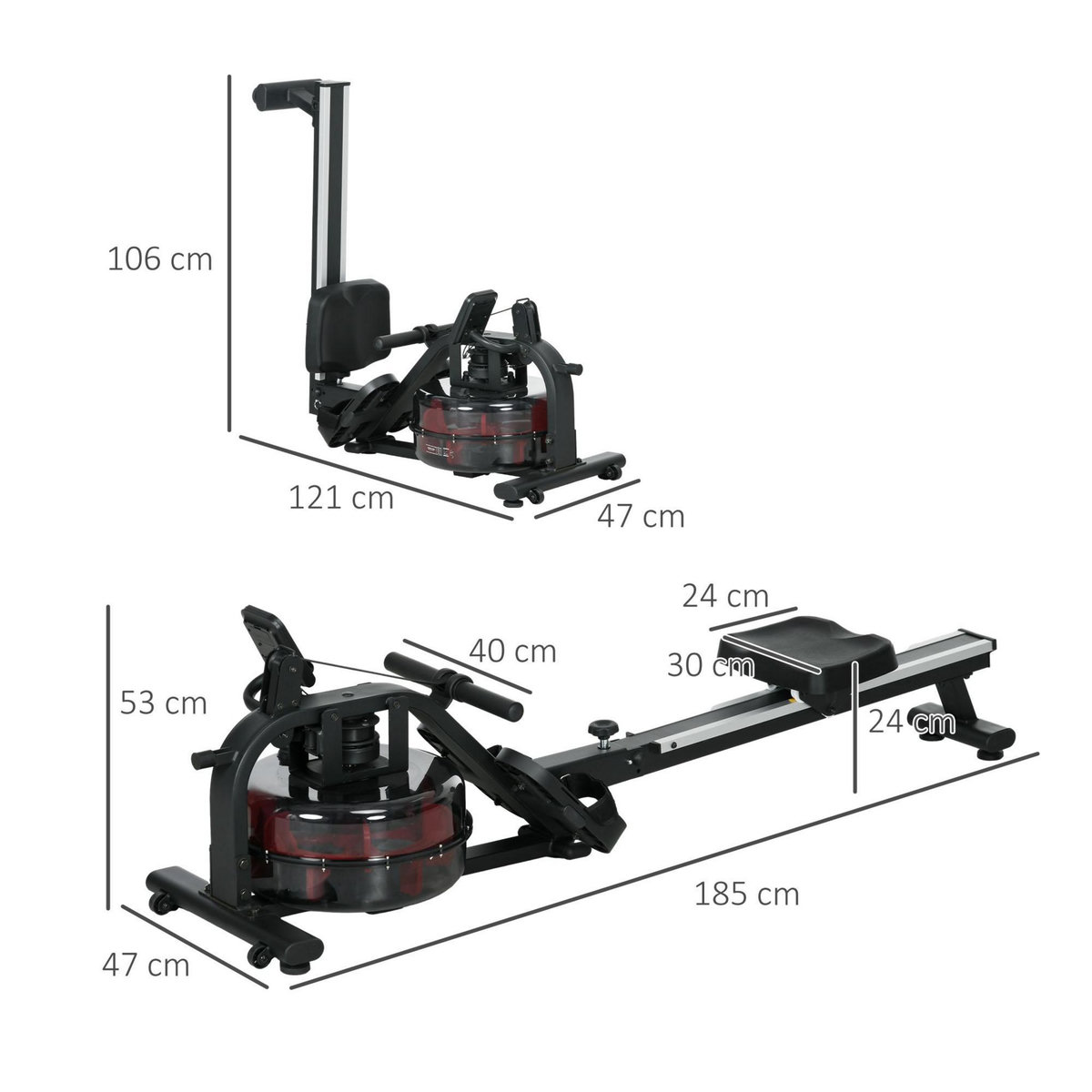 HOMCOM Rameur à eau rameur pliable 6 niveaux de résistance écran LCD multifonction noir