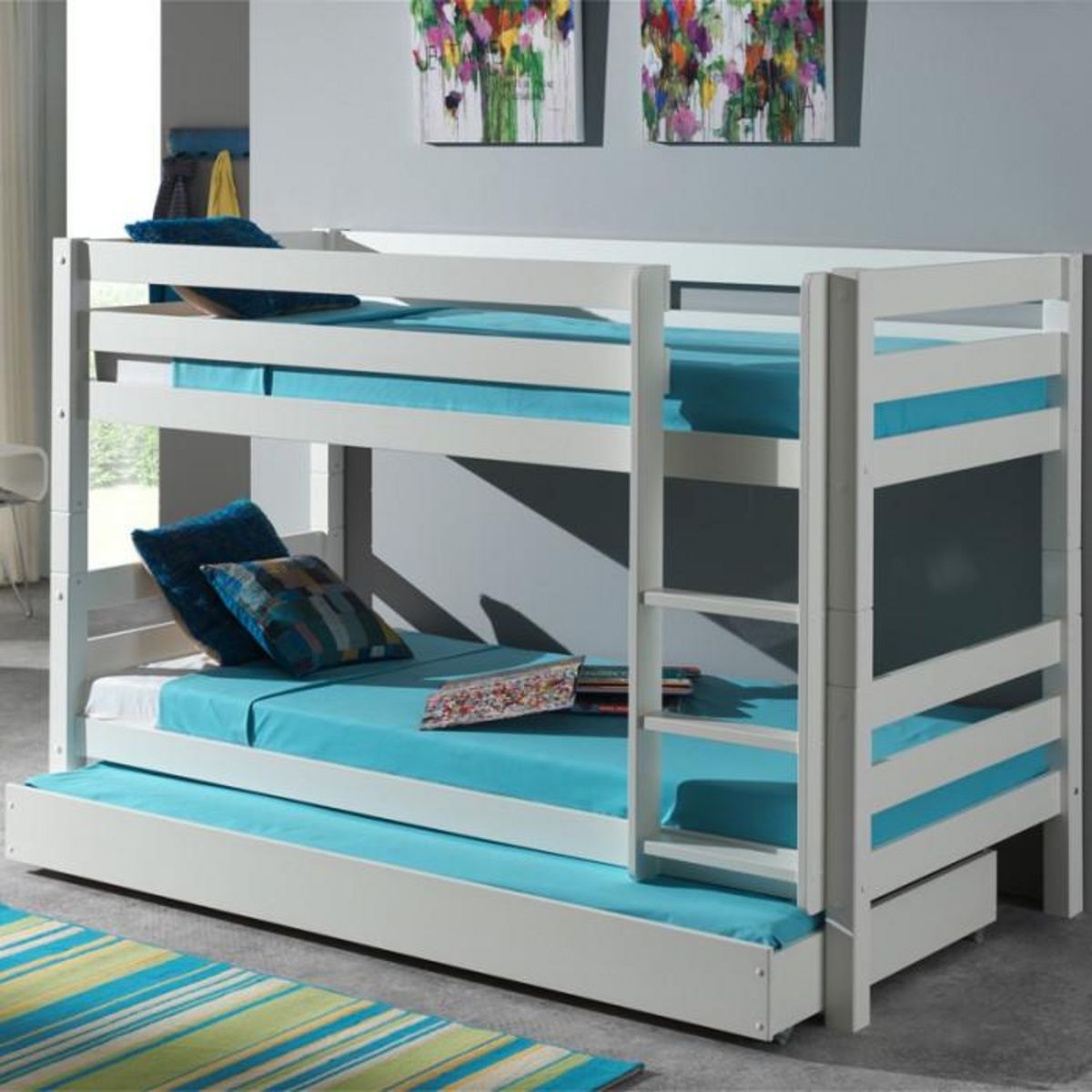 Paris Prix Lit Enfant Superposé & Tiroir de Lit  Pino  90x200cm Blanc