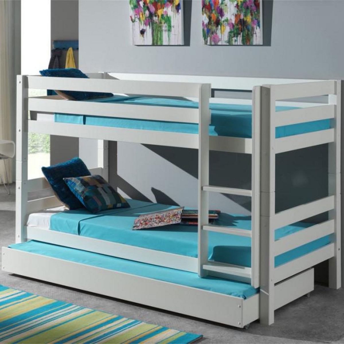 Paris Prix Lit Enfant Superposé & Tiroir de Lit  Pino  90x200cm Blanc