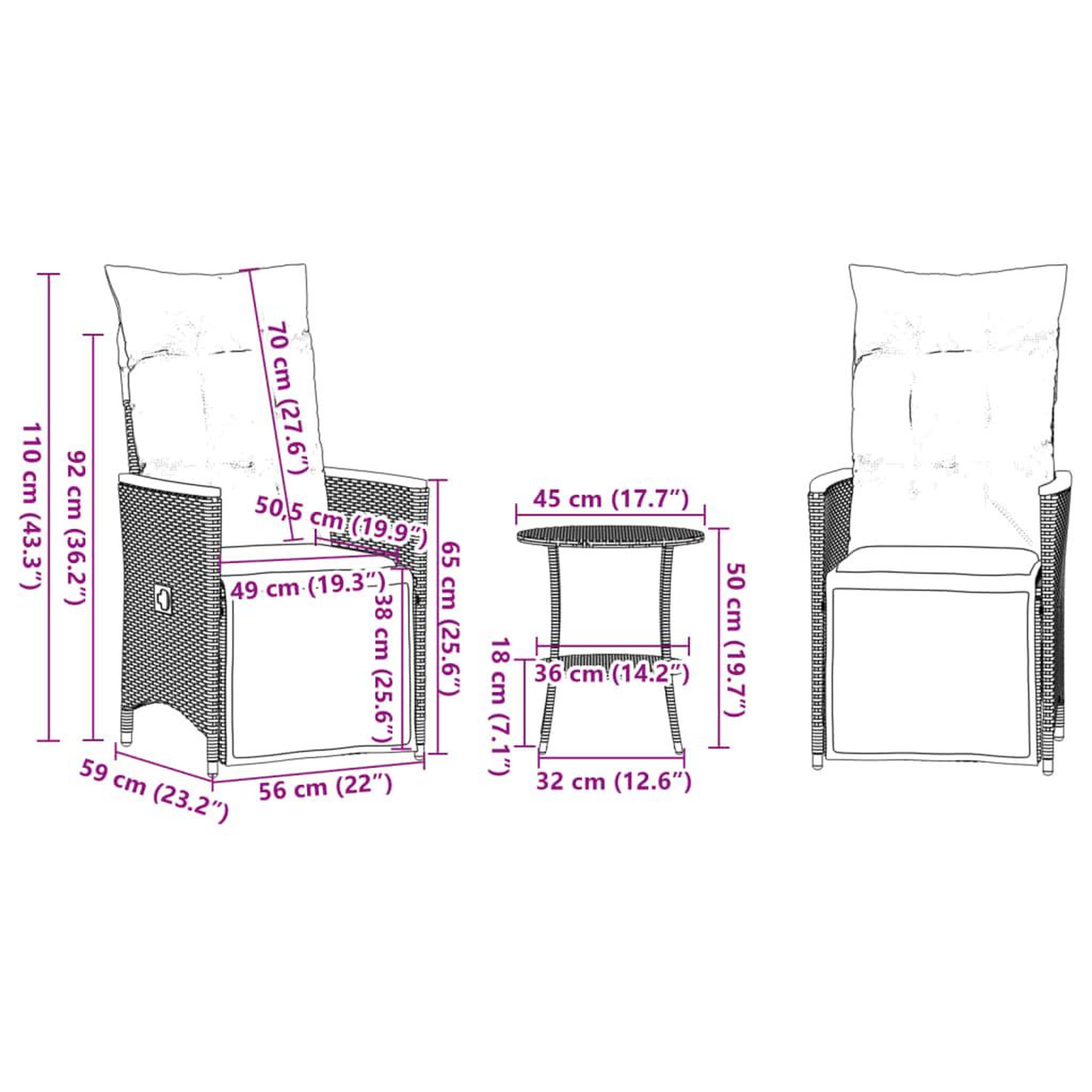 Voir la diapositive 6 : VIDAXL Ensemble de bistro 3 pcs avec coussins gris resine tressee