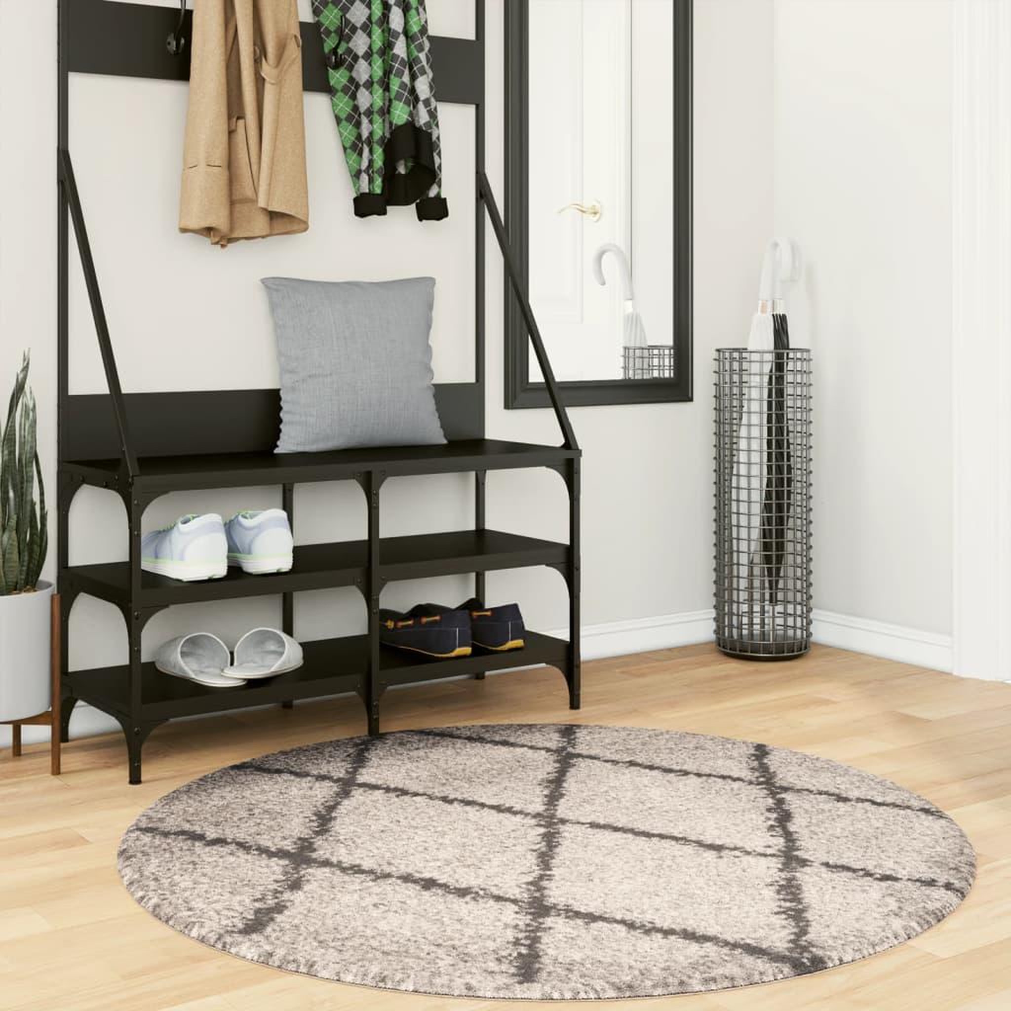 VIDAXL Tapis shaggy a poils longs moderne beige et anthracite Ø 120 cm