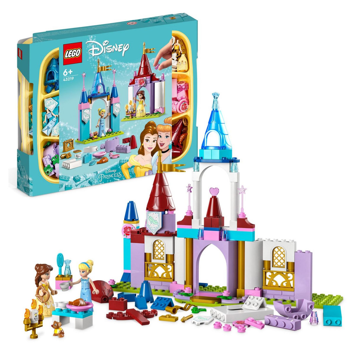 LEGO Disney Princess 43219 - Châteaux créatifs Disney Princess, Jouet Château avec Mini-Poupées Belle et Cendrillon et Boîte de Rangement en Briques