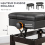 Voir la diapositive 5 : HOMCOM Banquette tabouret siège pour piano coffre intégré hauteur réglable bois hévéa assise revêtement synthétique noir