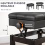 Voir la diapositive 5 : HOMCOM Banquette tabouret siège pour piano coffre intégré hauteur réglable bois hévéa assise revêtement synthétique noir