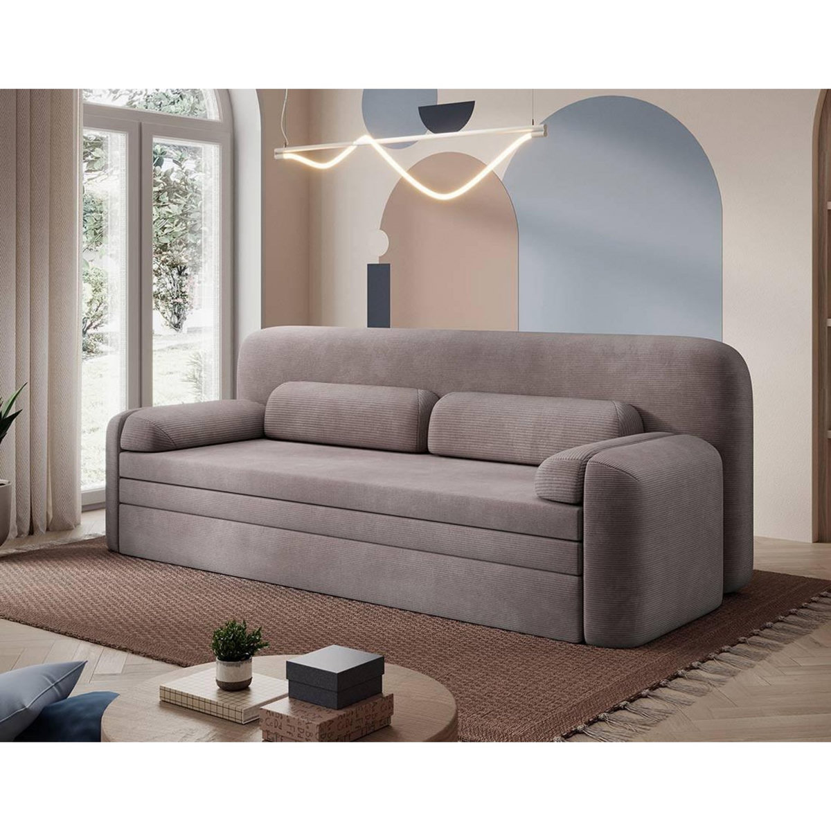 BEST MOBILIER Marius - canapé droit 3 places convertible avec coffre en velours côtelé