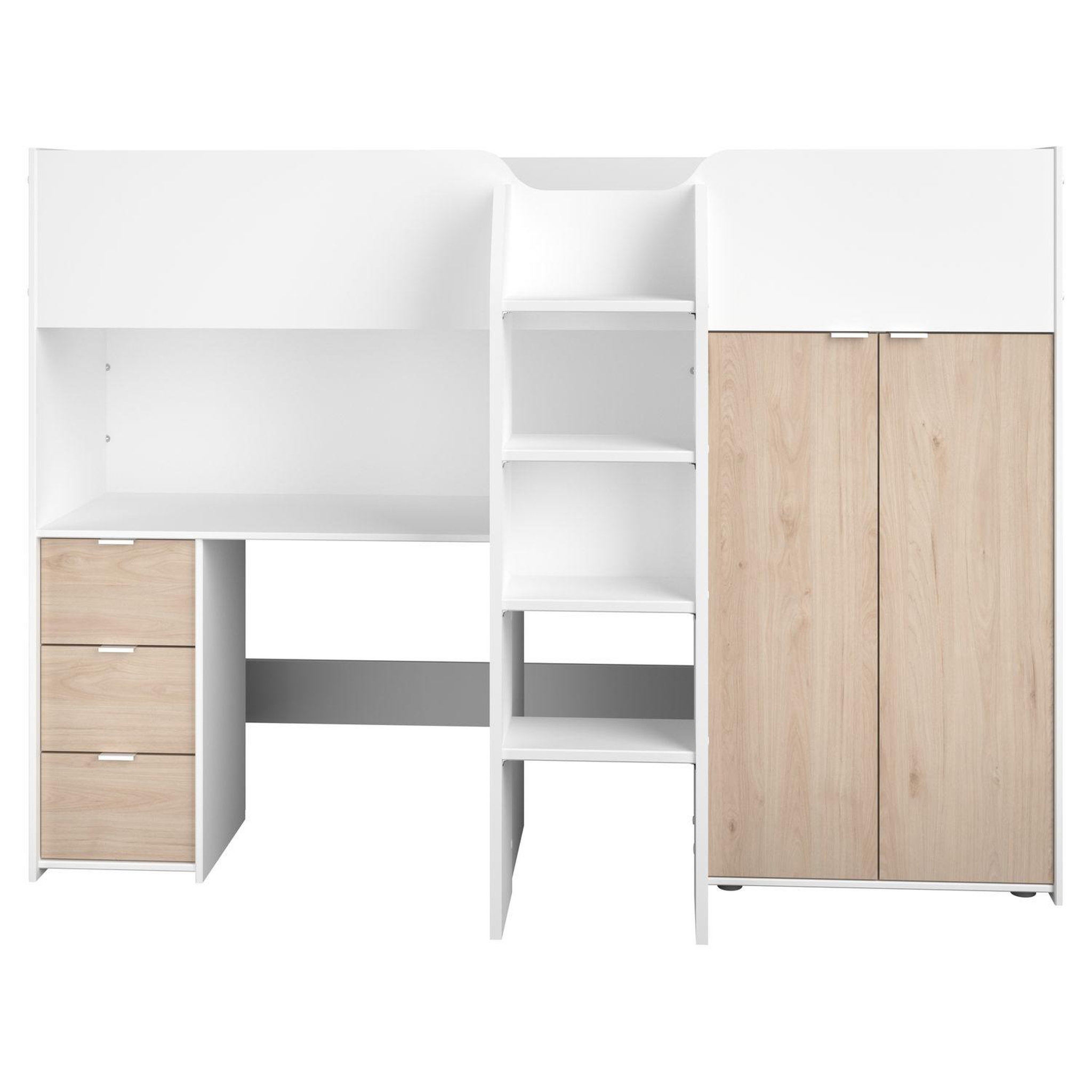 Voir la diapositive 3 : Lit combiné avec armoire de rangement et bureau 90x200cm THOMAS