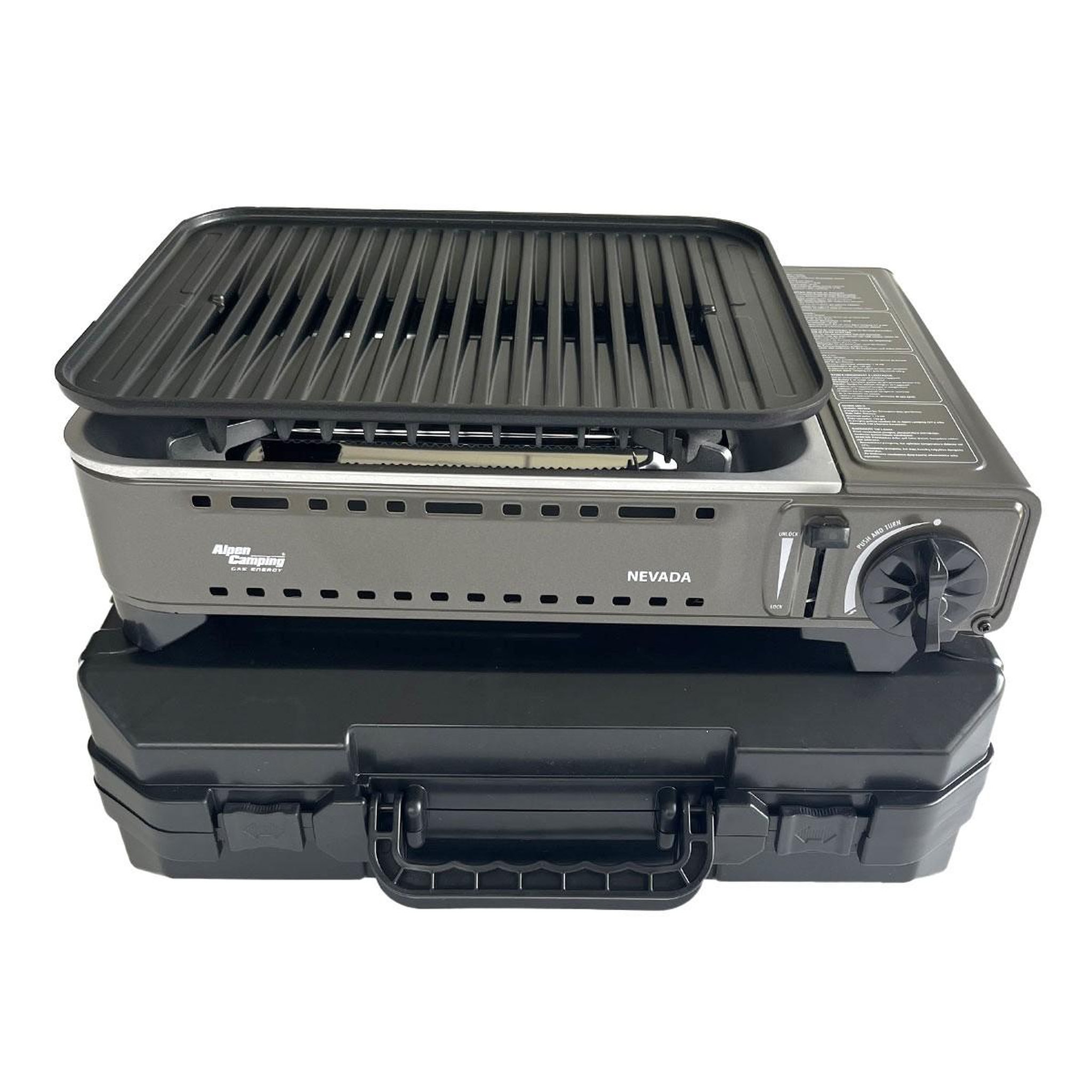 Voir la diapositive 2 : ALPENTECH Barbecue à gaz portable grill 1780w + 4 cartouches gaz butane allumage piezo + mallette camping alpen