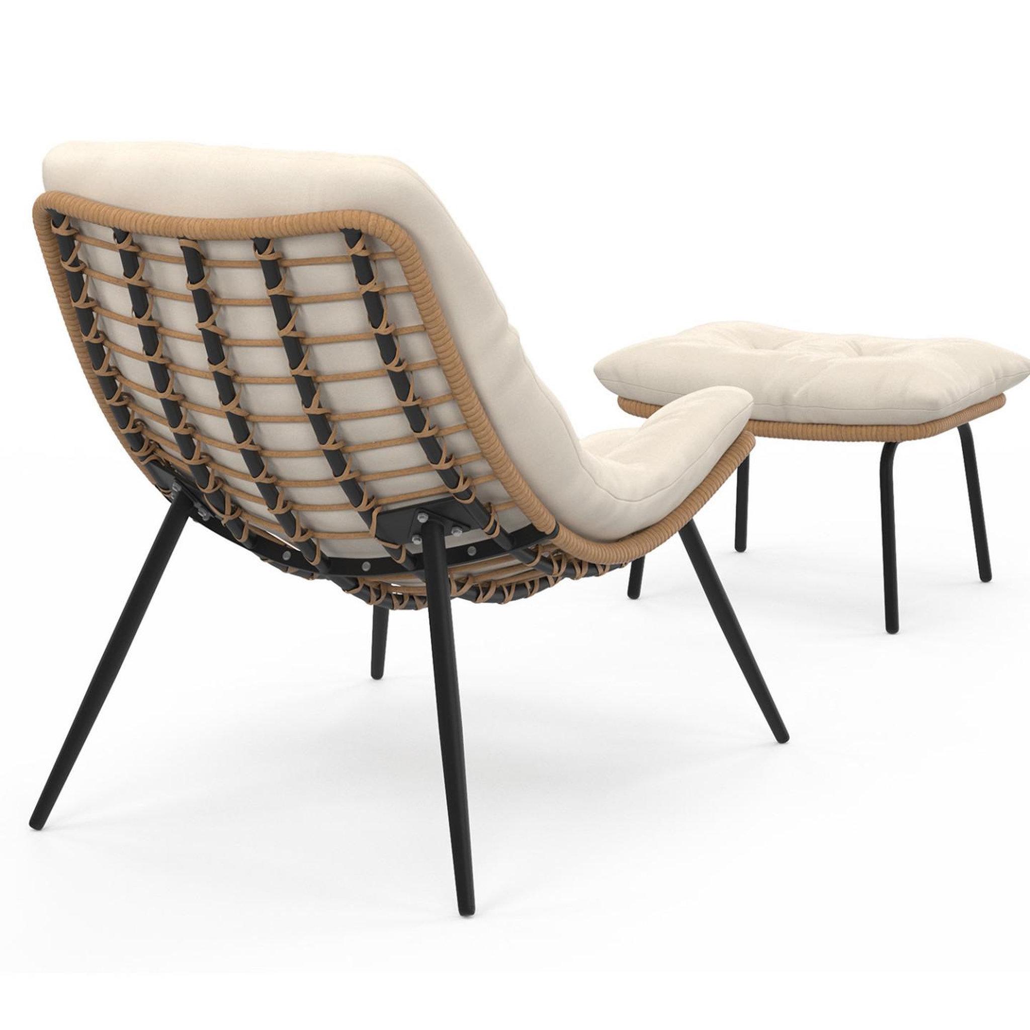 Voir la diapositive 4 : ID MARKET Lot de 2 fauteuils de jardin relax loa effet rotin avec coussins écrus et repose-pieds