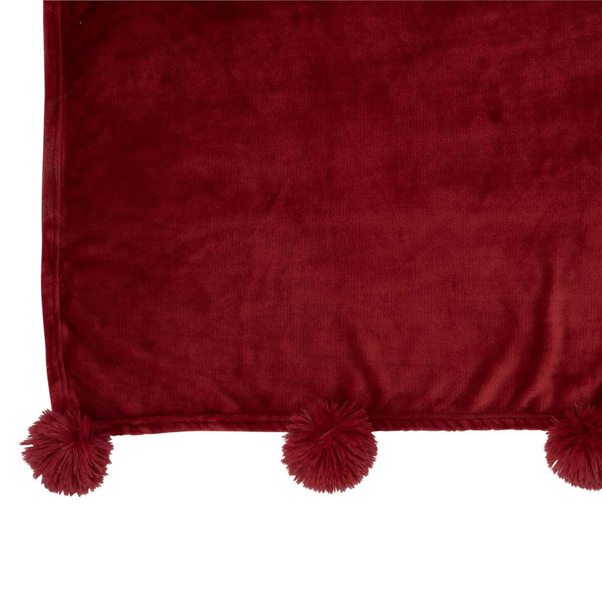 Voir la diapositive 2 : J-LINE Plaid à pompons  blanket  130x170cm rouge