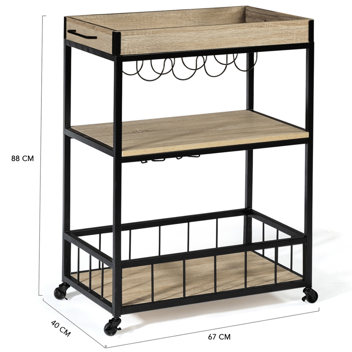 ID MARKET Desserte de cuisine DETROIT sur roulettes plateau amovible design industriel