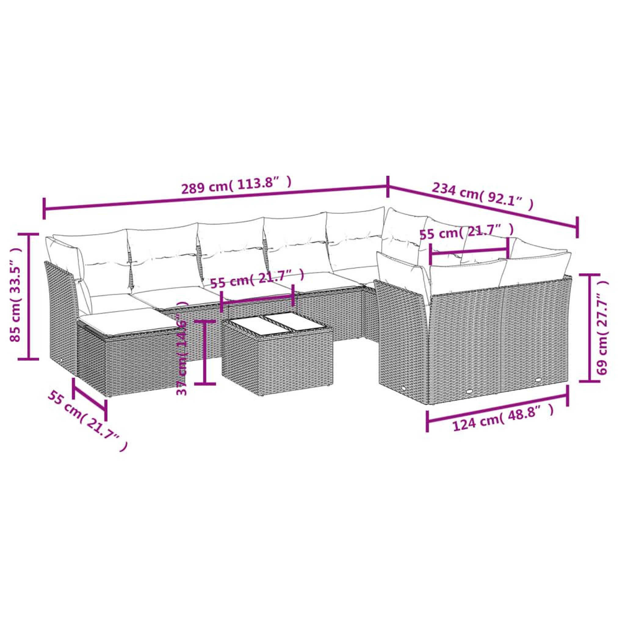 Voir la diapositive 4 : VIDAXL Salon de jardin 11 pcs avec coussins noir resine tressee