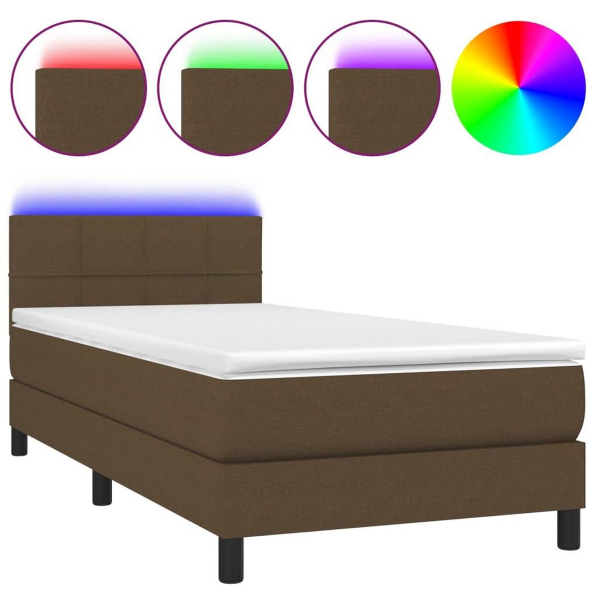 VIDAXL Sommier a lattes de lit et matelas et LED Marron fonce 80x200cm