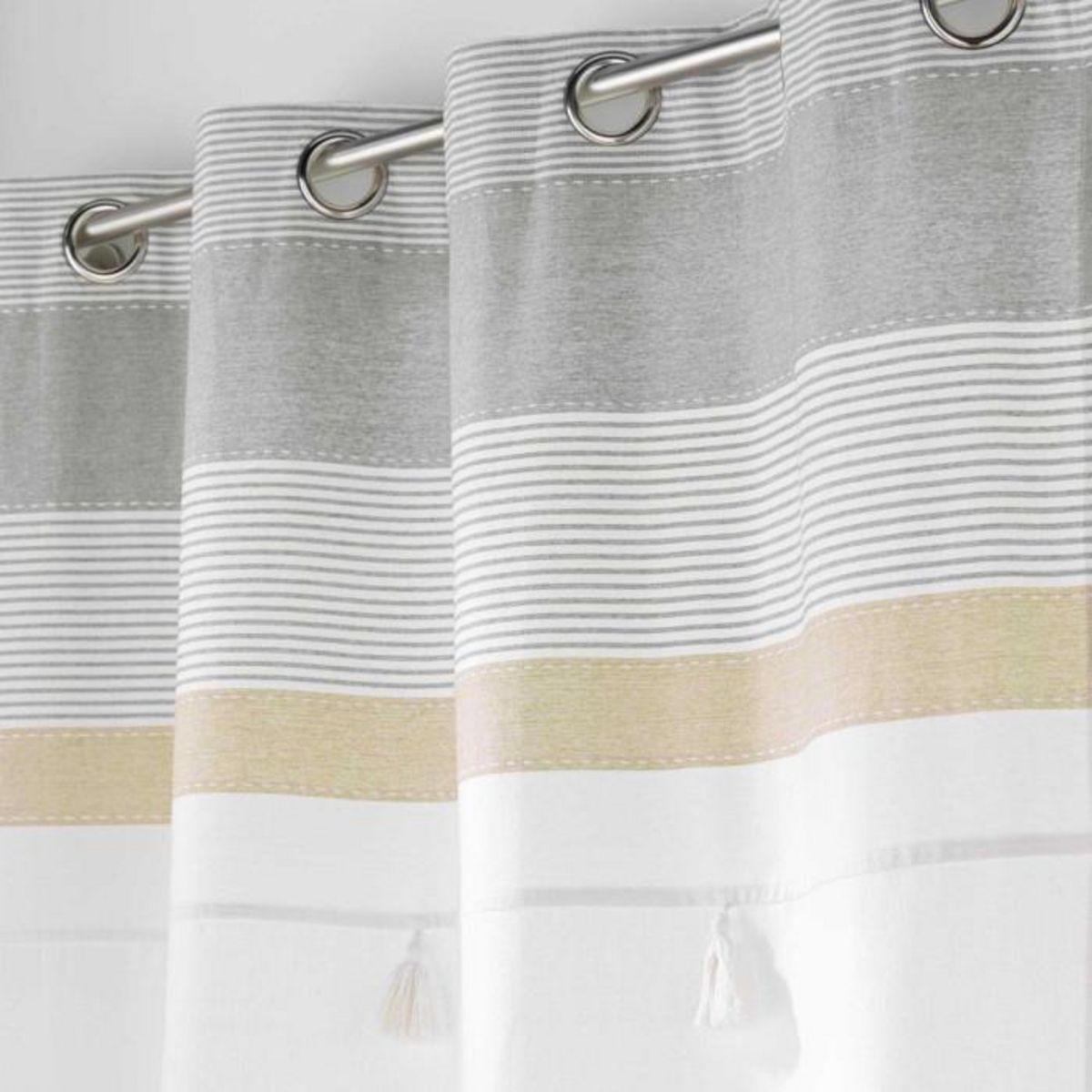 Paris Prix Rideau à Œillets Avec Pompons  Iliade  140x180cm Blanc & Gris