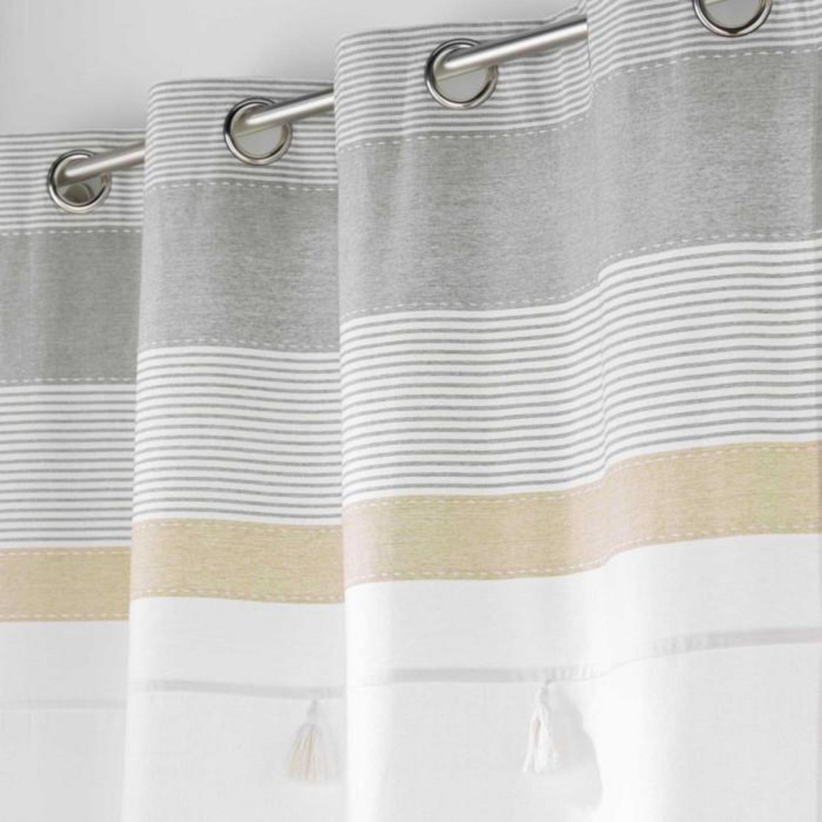 Paris Prix Rideau à Œillets Avec Pompons  Iliade  140x180cm Blanc & Gris