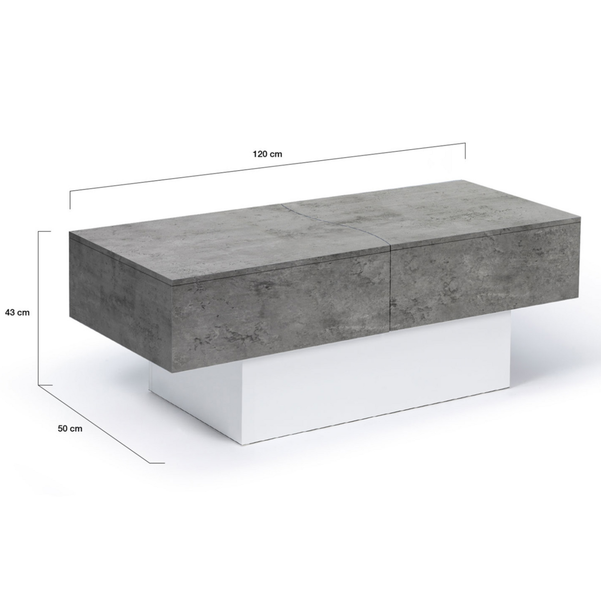ID MARKET Table basse coulissante MARTA bois blanc et plateau effet béton