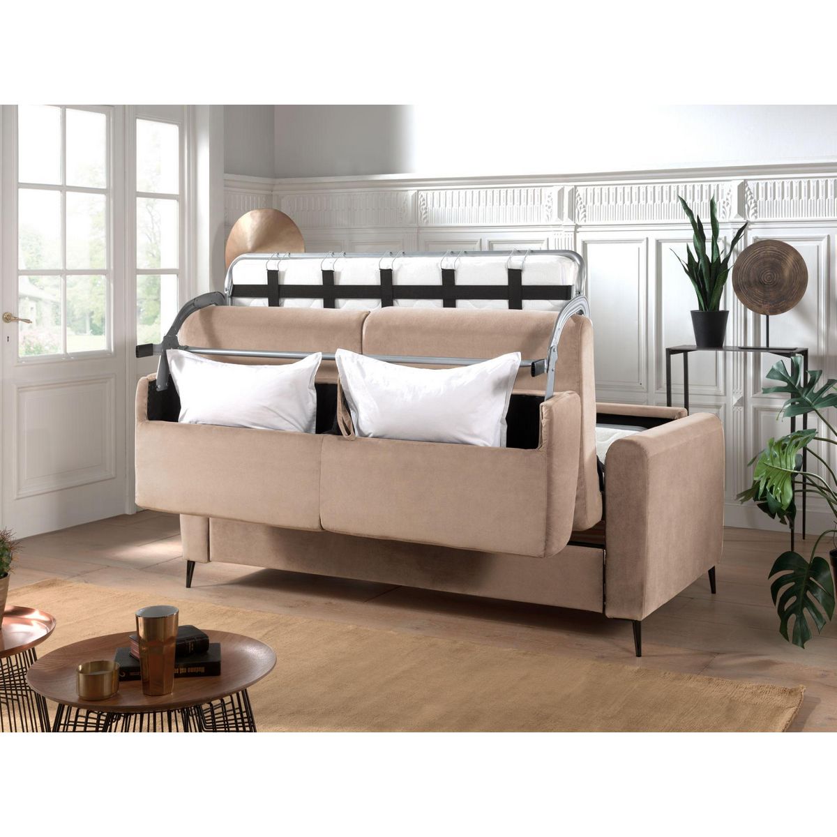 LISA DESIGN Owen - canapé 3 places convertible express couchage quotidien 140 cm matelas 12 cm en velours