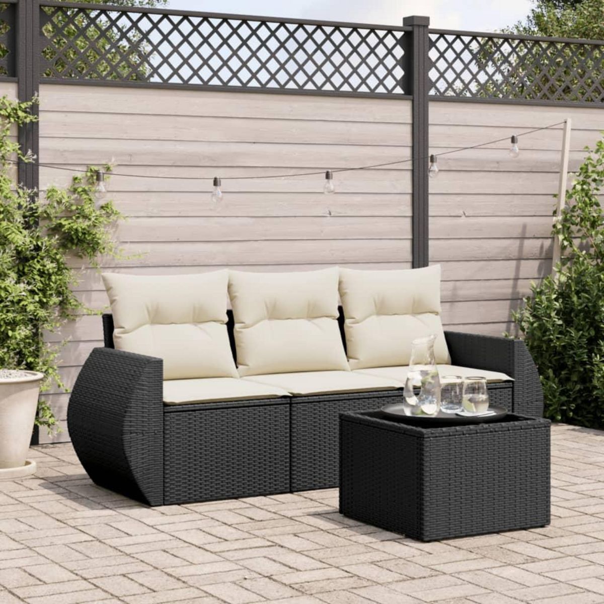 VIDAXL Salon de jardin 4 pcs avec coussins noir resine tressee
