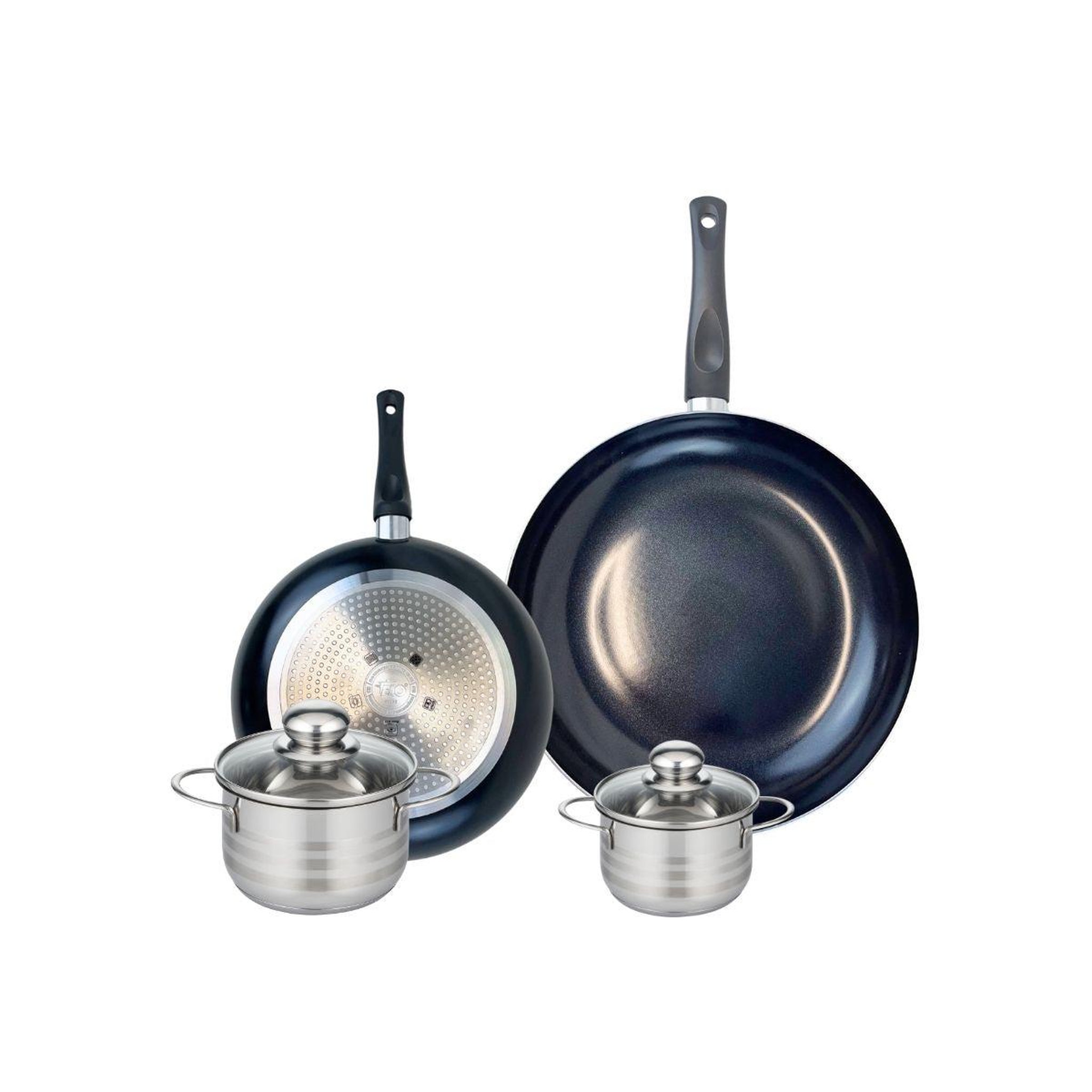 ELO Ensemble de 2 poêles de cuisson 24 et 32 cm et 2 faitouts 12 et 14 cm elo prima brillant