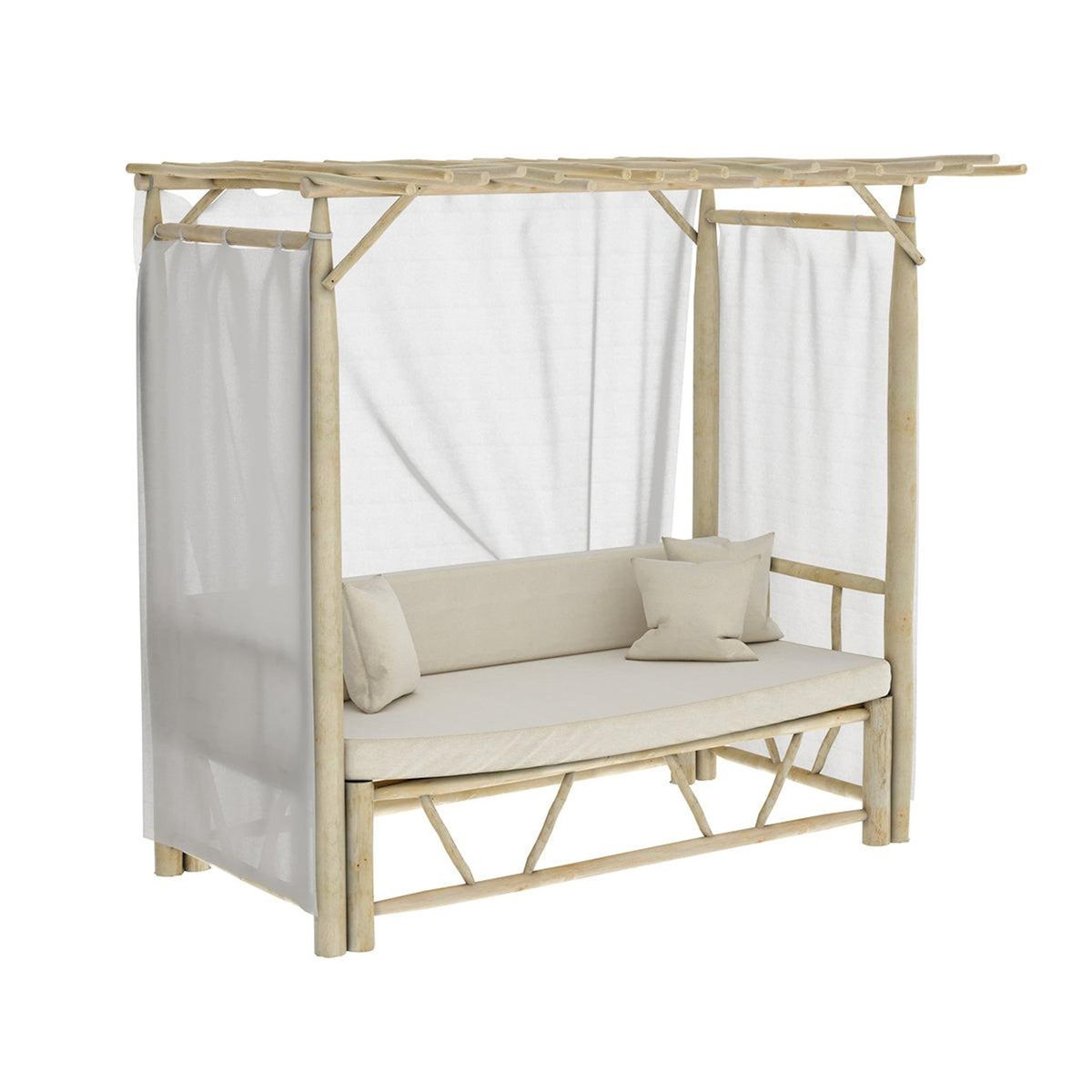Rendez vous déco Lit à baldaquin d'extérieur en branche de teck et toile-Tika