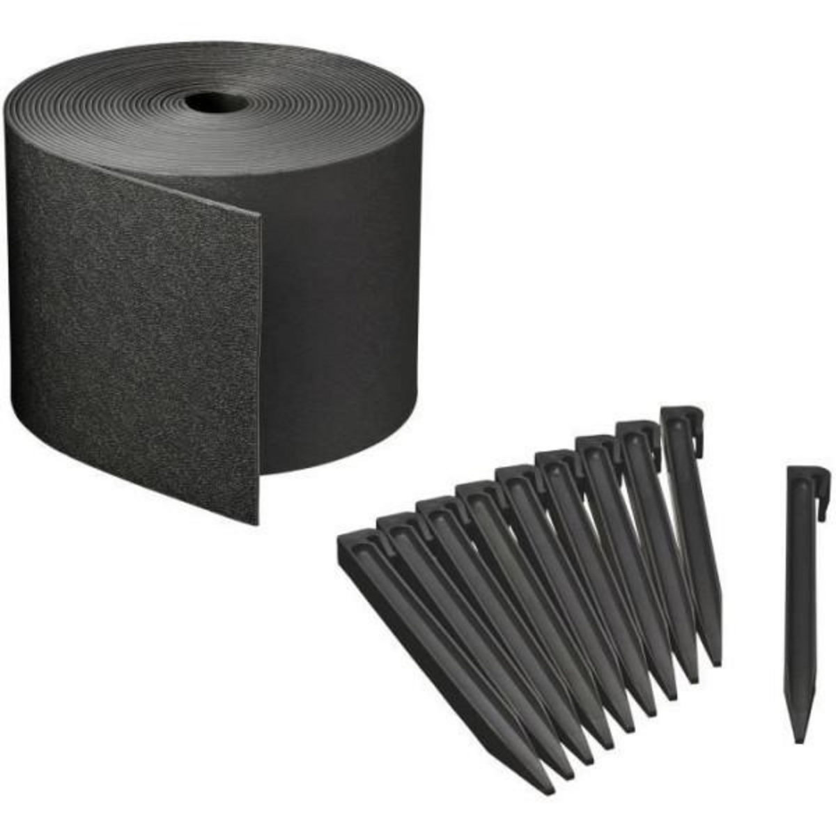 NATURE Bordure de jardin - NATURE - Noir - PE recyclé, épaisseur 3 mm - H15 cm x 10 m - 10 Ancres noires - H26,7 x 1,9 x 1,8cm