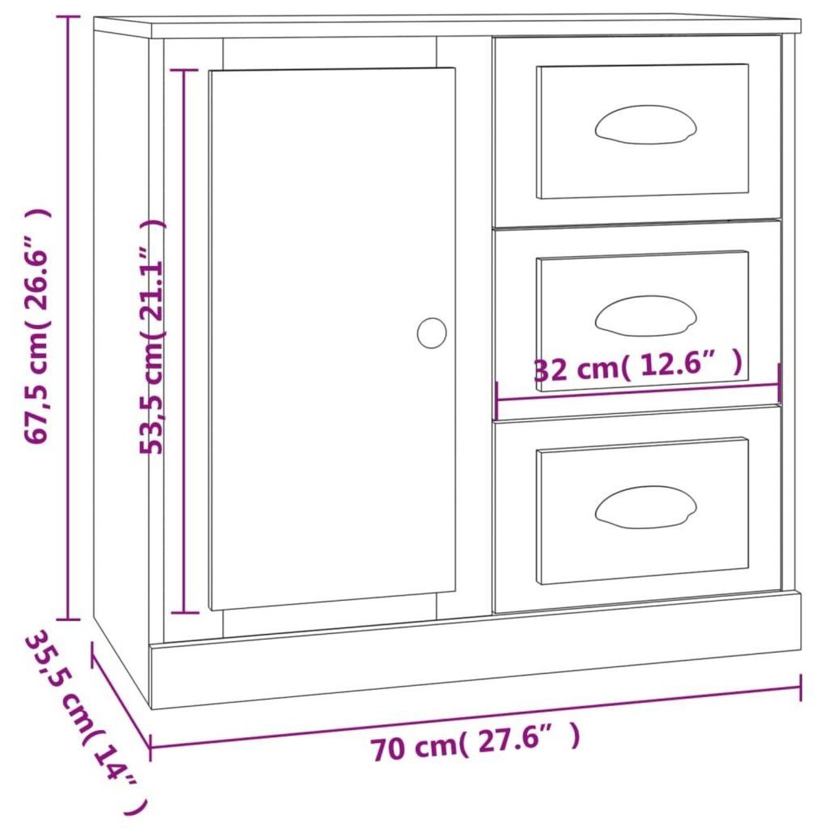 VIDAXL Buffet blanc 70x35,5x67,5 cm bois d'ingenierie