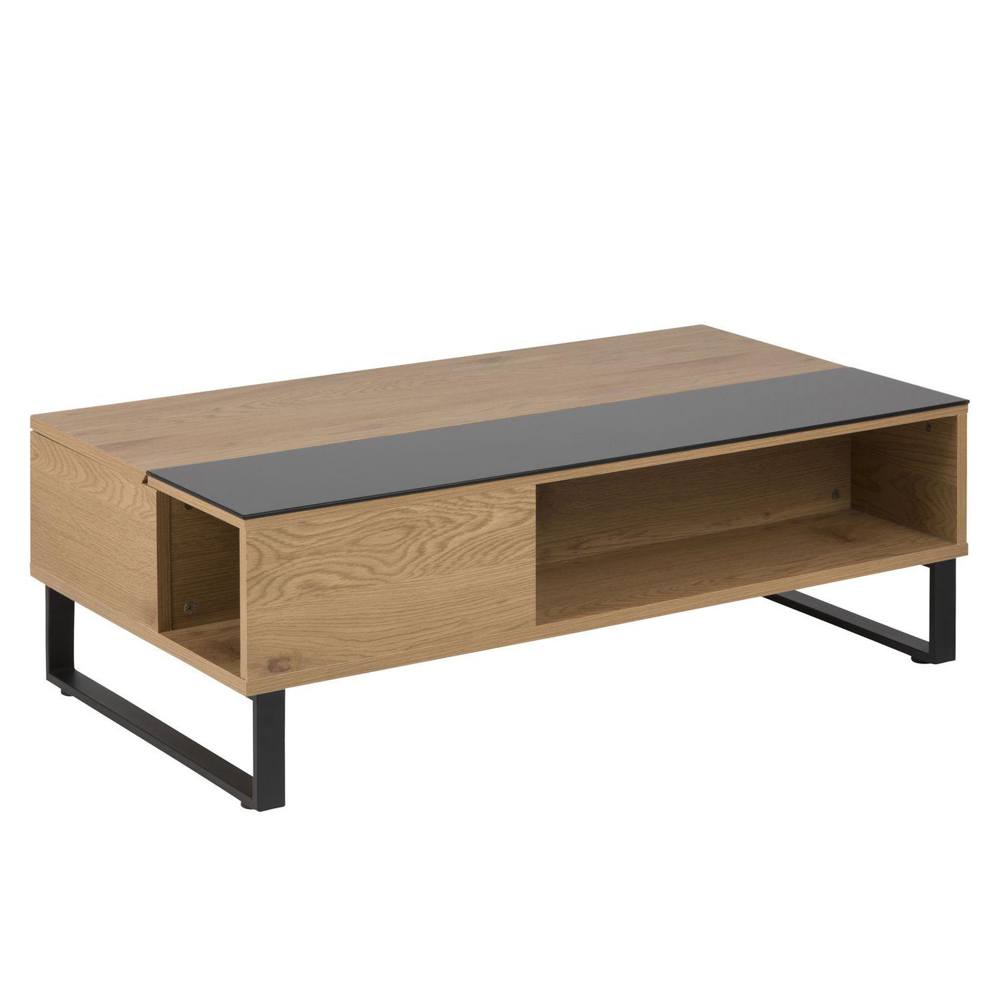 TOILINUX Table basse azéla en verre et mdf avec plateaux relevable. Coloris disponibles : Beige