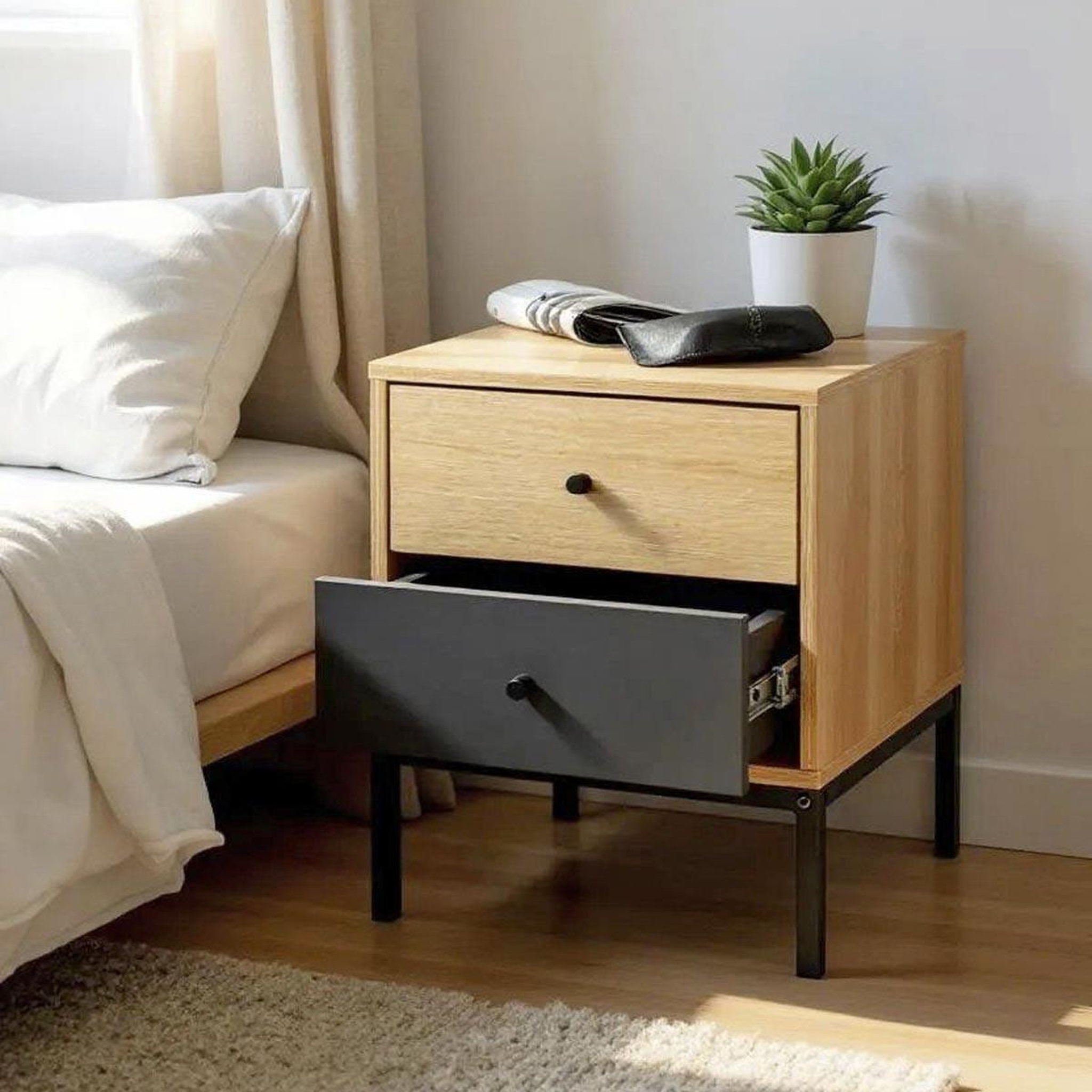 Voir la diapositive 5 : Paris Prix Table de chevet 2 tiroirs  tom  50cm naturel & anthracite